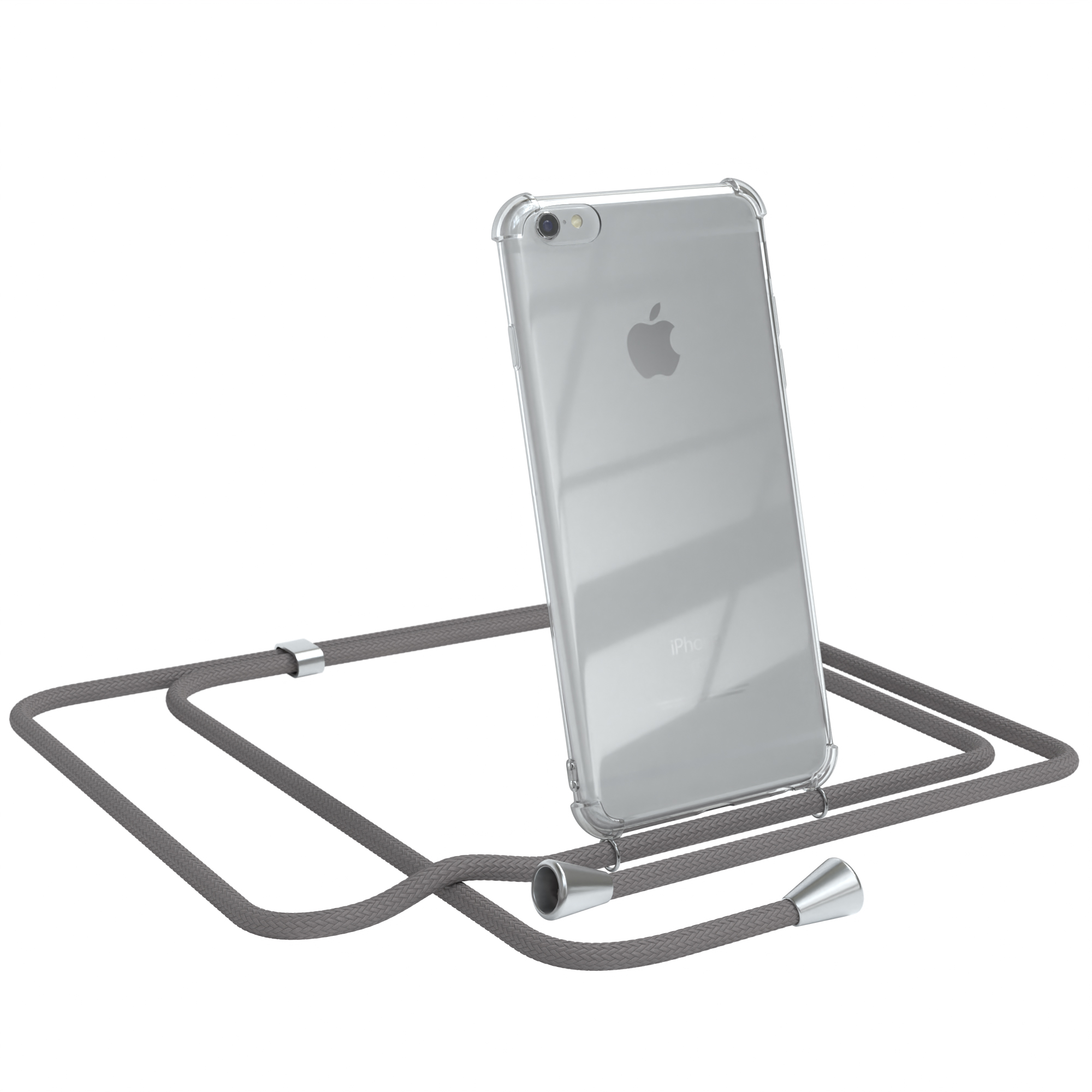 EAZY CASE Clear Cover mit Apple, iPhone 6 Umhängeband, Grau Umhängetasche, / 6S, Clips Silber 