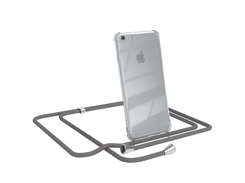 EAZY CASE Clear Cover mit Apple, iPhone 6 Umhängeband, Grau Umhängetasche, / 6S, Clips Silber 