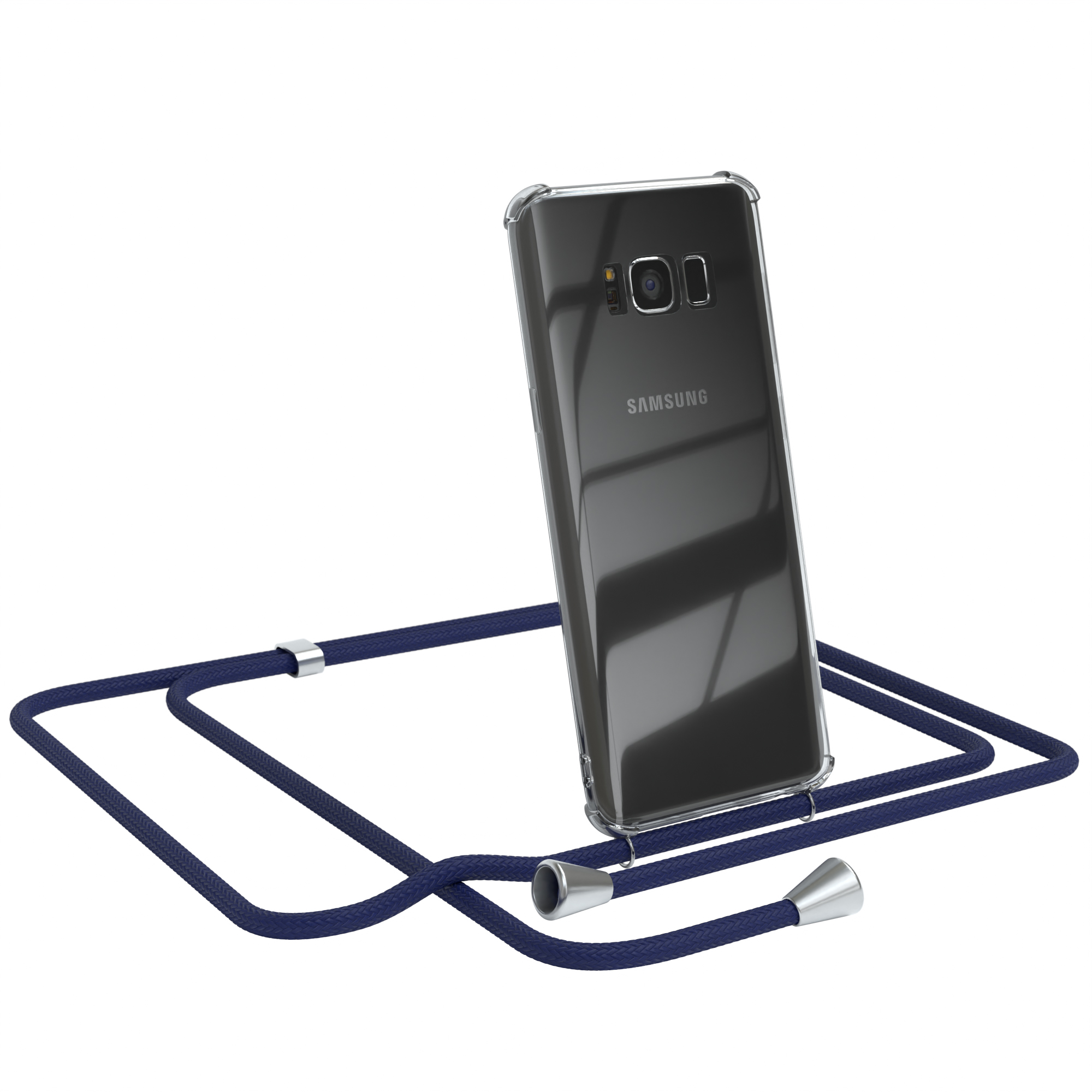 / EAZY Samsung, S8, Galaxy Clips Cover Umhängeband, CASE Silber Clear Blau Umhängetasche, mit