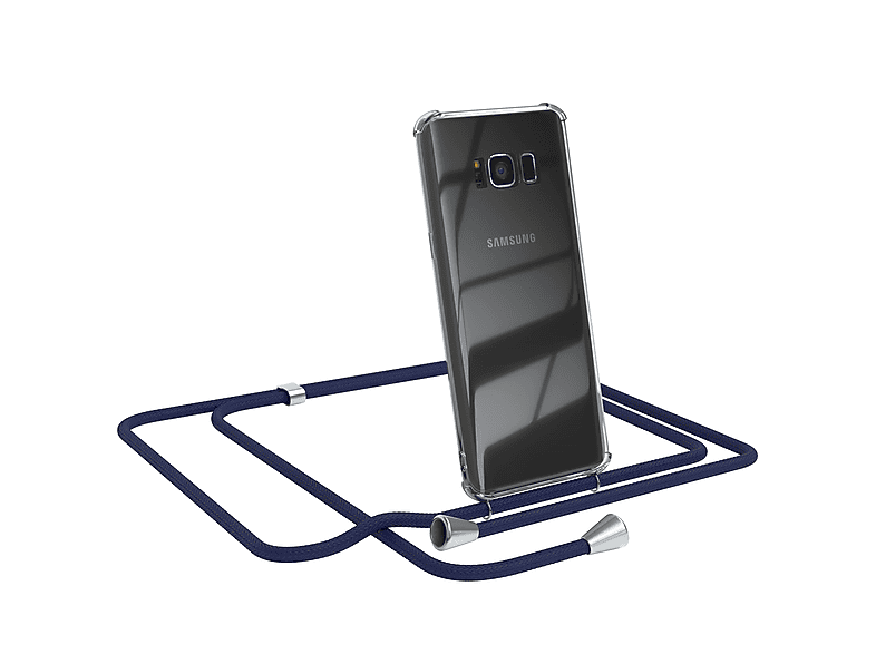 EAZY CASE Clear Cover mit Umhängeband, Umhängetasche, Samsung, Galaxy S8, Blau / Clips Silber