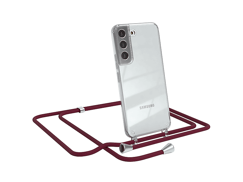 Samsung, CASE Umhängetasche, mit 5G, Umhängeband, Silber S22 Clear Clips Bordeaux Galaxy / Rot EAZY Cover