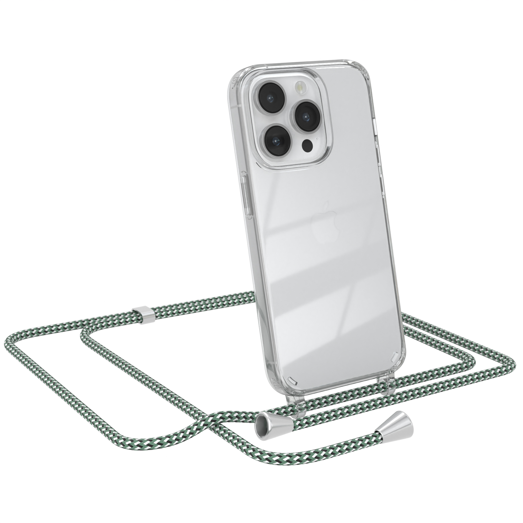 EAZY CASE Clear Cover mit Grün Umhängetasche, 14 iPhone Umhängeband, Apple, Weiß Pro