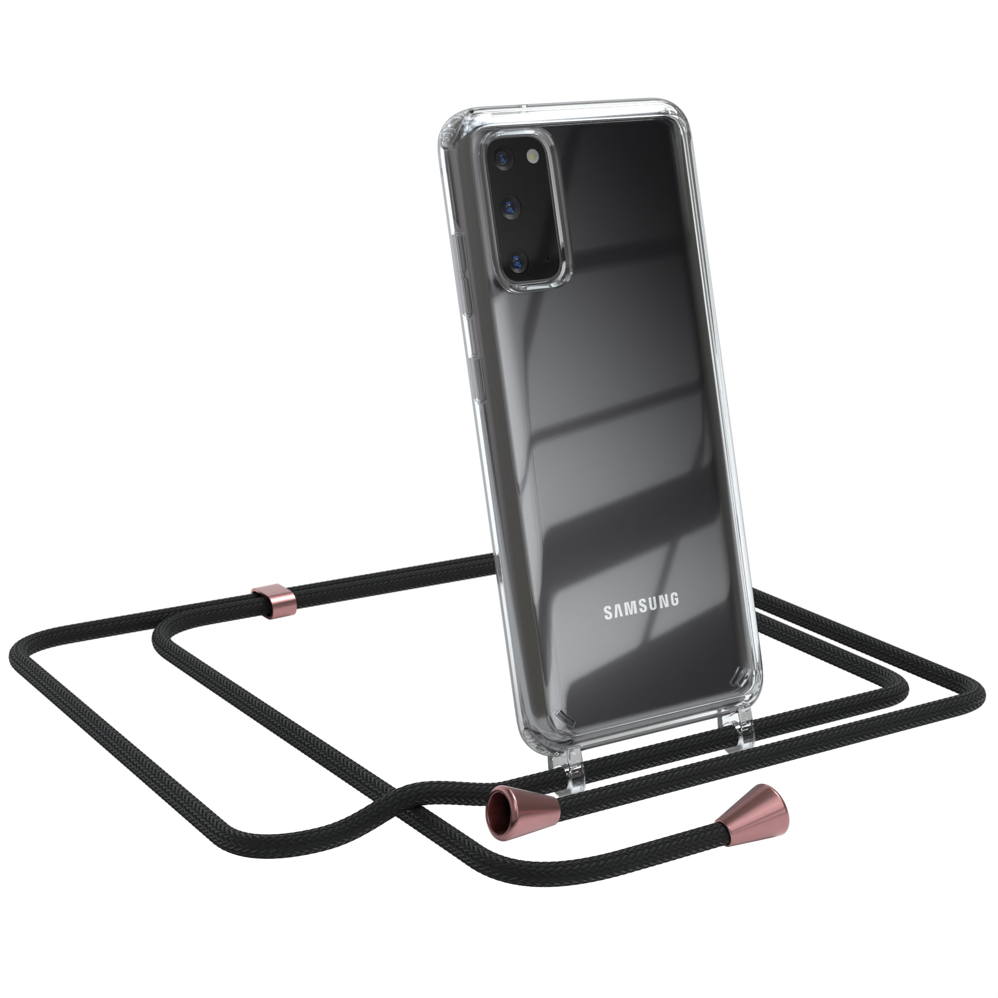 / Umhängeband, S20, Galaxy EAZY Umhängetasche, Samsung, mit Clips CASE Clear Cover Rosé Schwarz