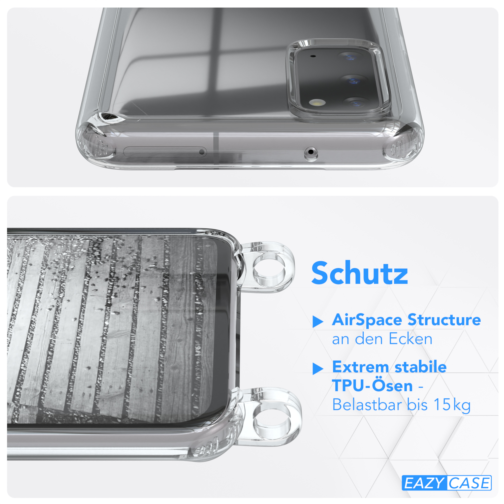 Cover S20, Schwarz Rosé EAZY Samsung, / Umhängeband, Clear CASE Clips Galaxy mit Umhängetasche,