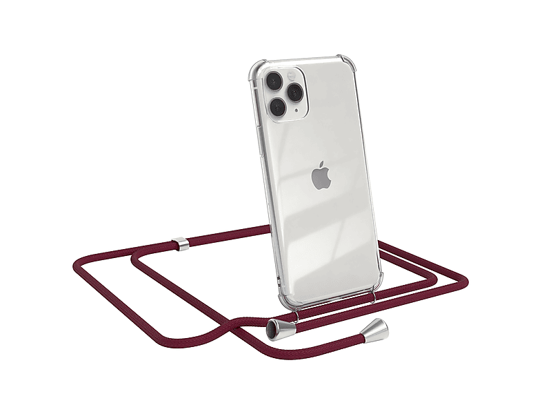 / Rot Clear Umhängeband, Bordeaux Silber Clips CASE Cover mit iPhone Apple, Pro, Umhängetasche, 11 EAZY