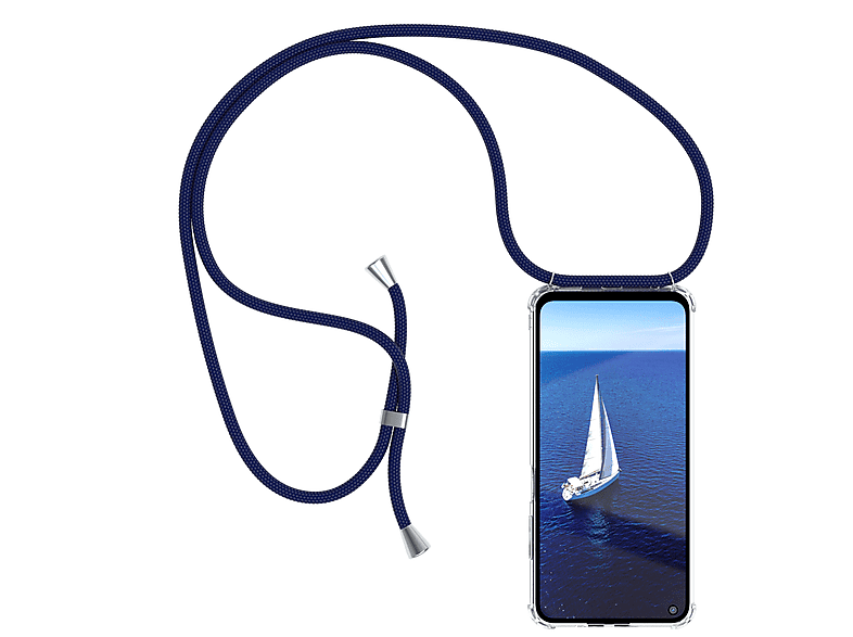 EAZY CASE Clear Cover mit Umhängeband, Umhängetasche, Xiaomi, Redmi Note 9T, Blau / Clips Silber