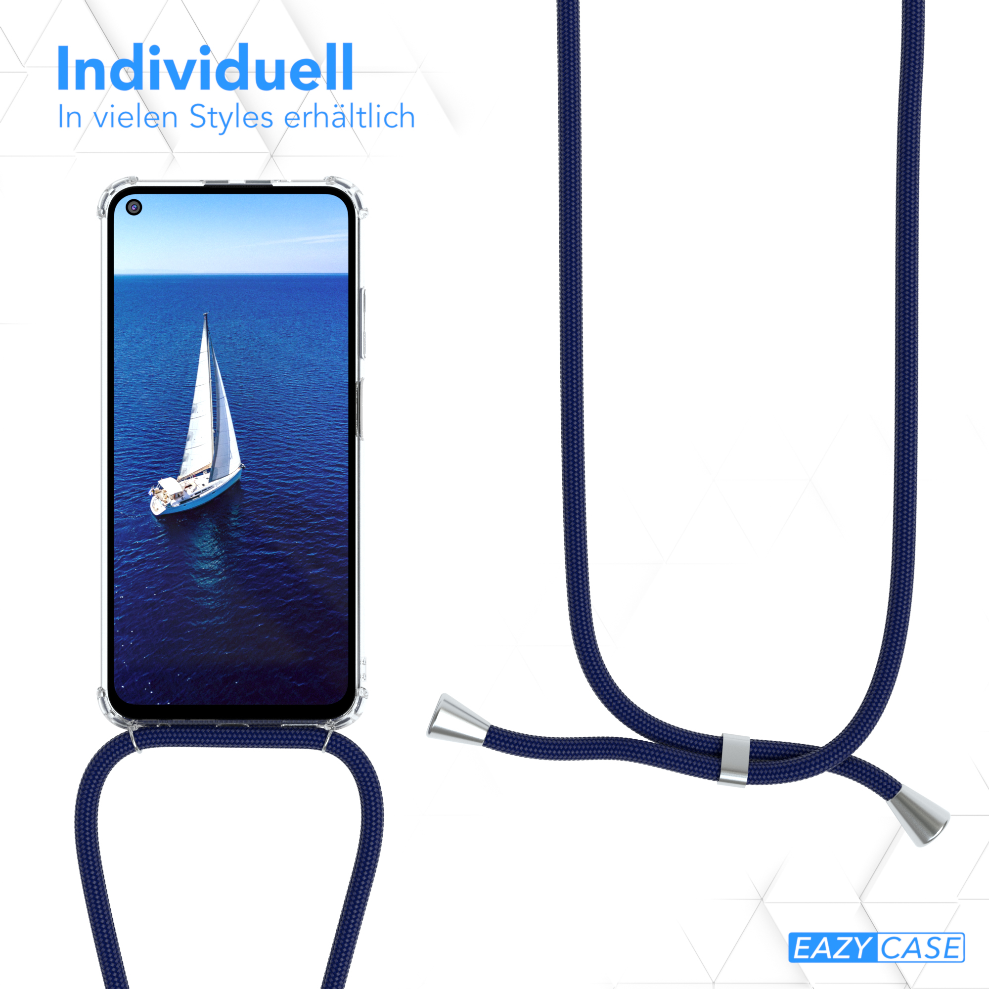 Ein Telefon in einer Hülle mit einem Riemen, Nahaufnahme des Riemens.