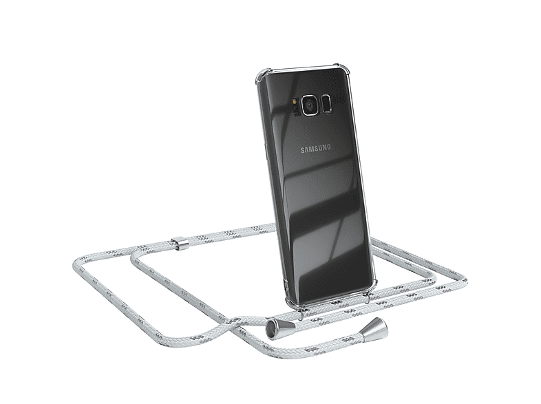 EAZY CASE Clear Cover mit Umhängeband, Umhängetasche, Samsung, Galaxy S8, Weiß / Clips Silber