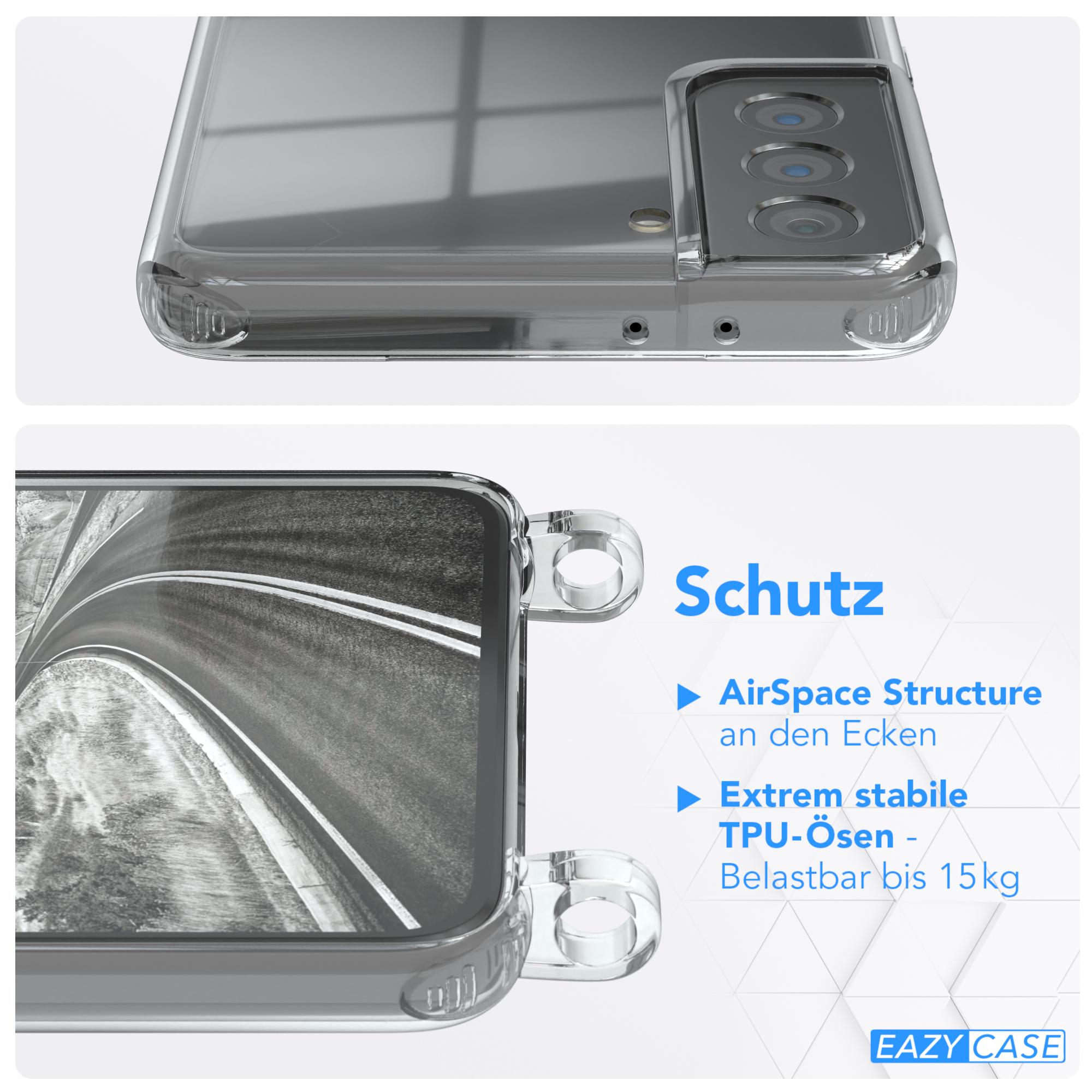 EAZY Umhängetasche, Clips Plus Silber Galaxy mit Samsung, / Grau Umhängeband, Clear CASE S21 Cover 5G,