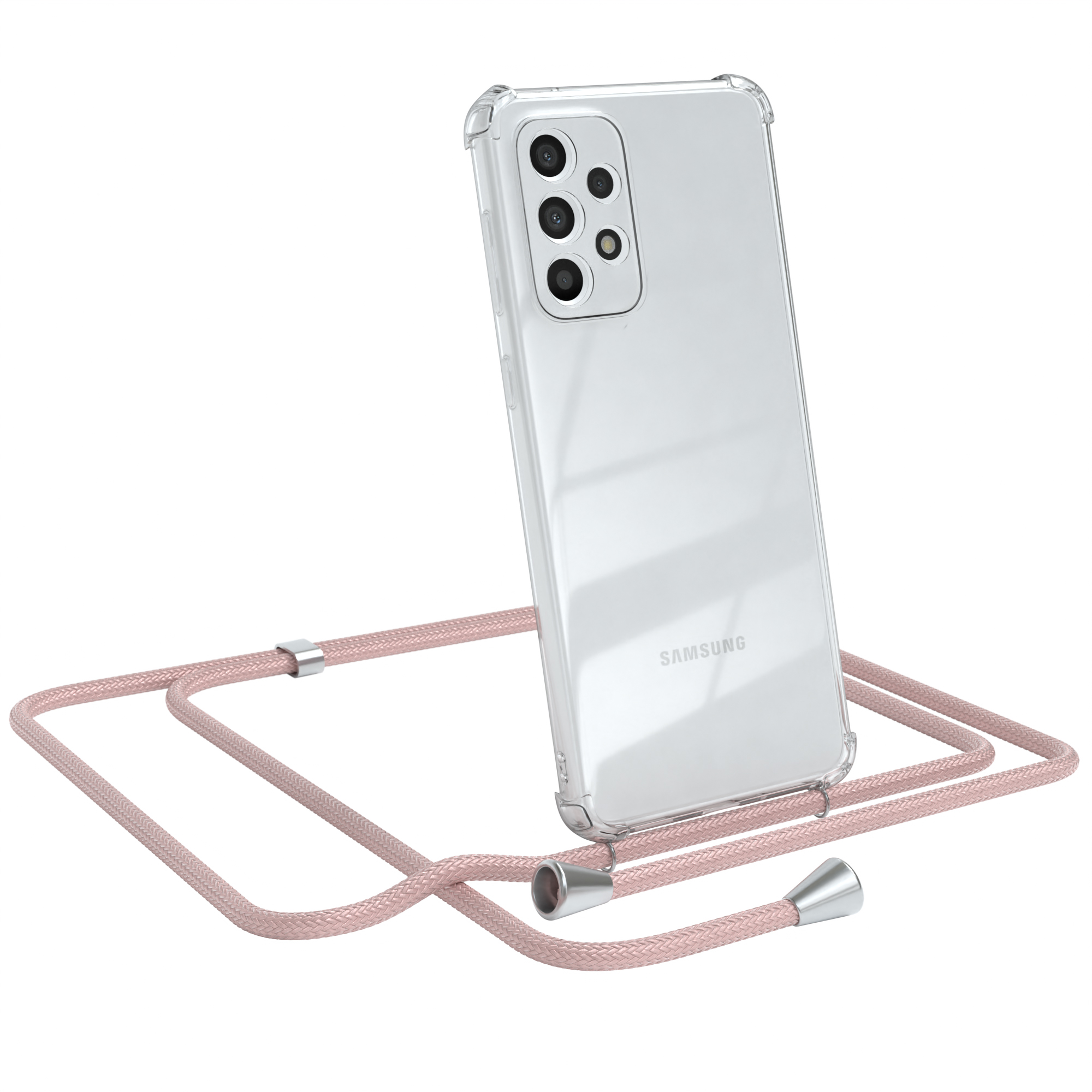 Umhängetasche, Silber CASE Samsung, Cover / Clear 5G, Galaxy Clips Umhängeband, mit A33 EAZY Rosé