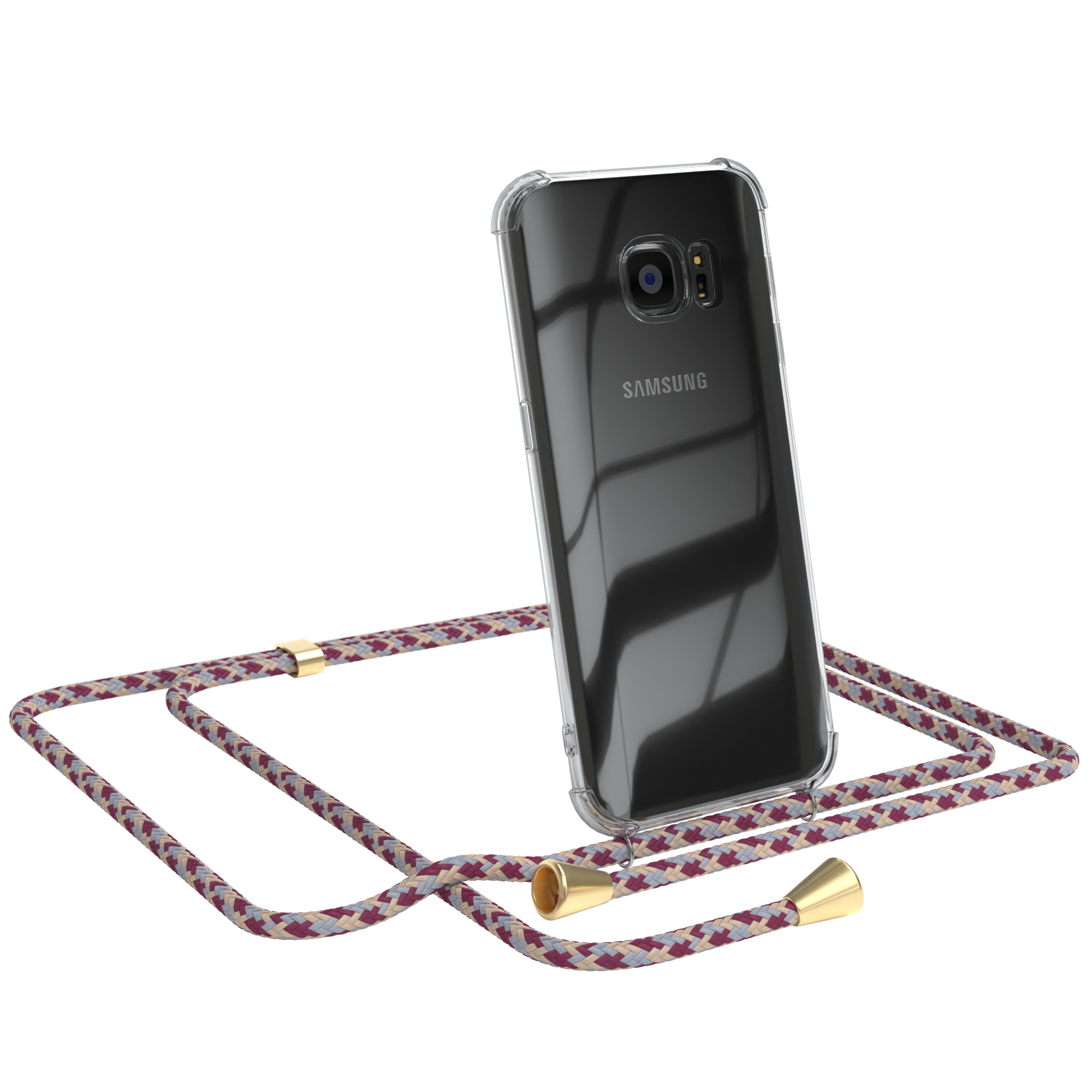 Camouflage Umhängeband, Galaxy Umhängetasche, S7, Rot mit Clips Clear Gold Beige EAZY Cover CASE / Samsung,