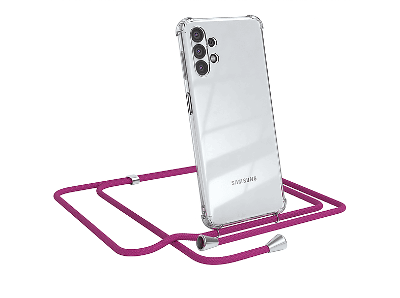 EAZY CASE Clear Cover mit Umhängeband, Umhängetasche, Samsung, Galaxy A32 5G, Pink / Clips Silber