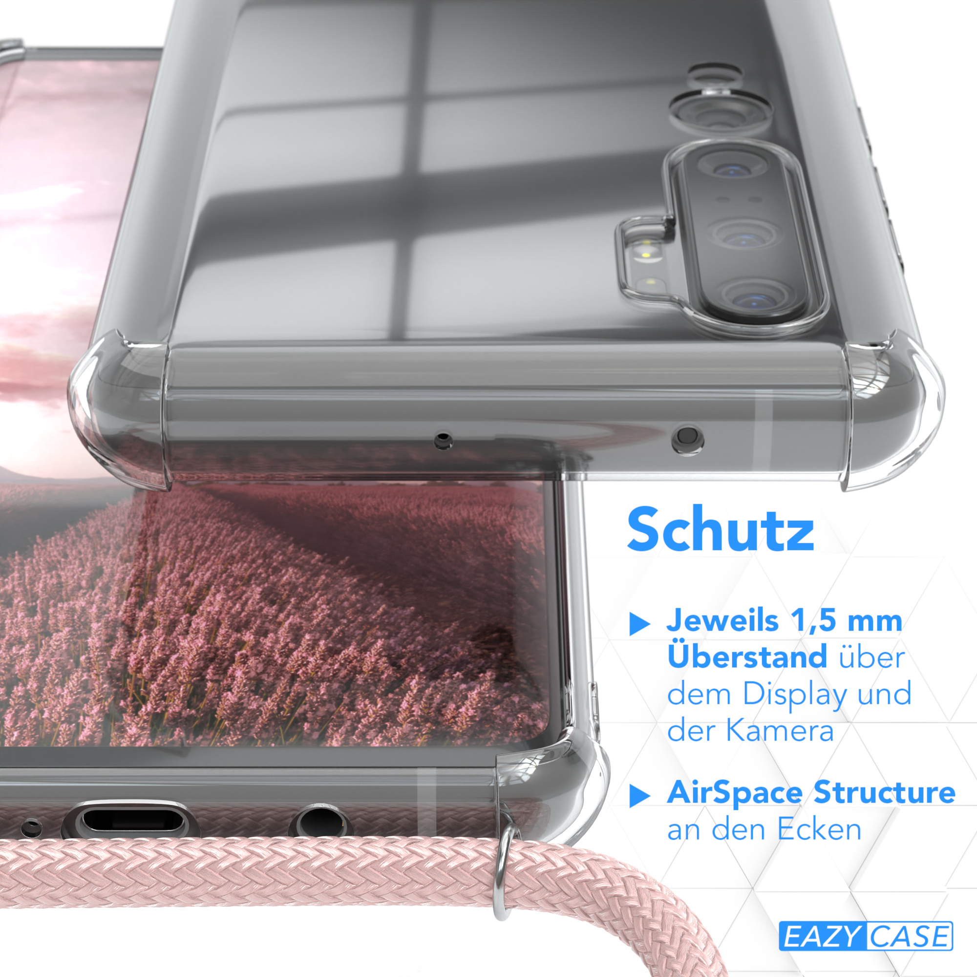 Eine Handyhülle mit Schutzfunktionen, 1,5 mm über Display und Kamera sowie AirSpace-Struktur.