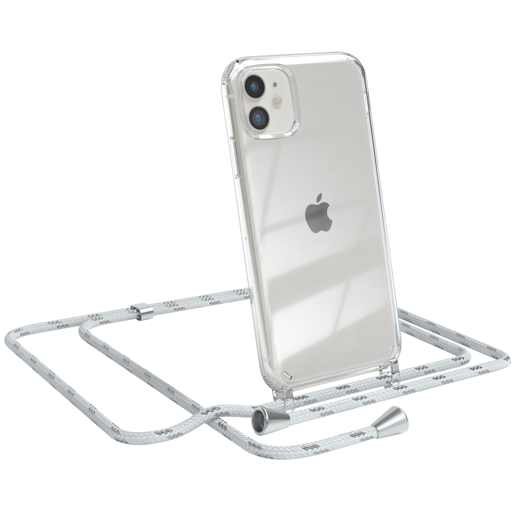 EAZY CASE Clear mit / Cover Clips Apple, Silber iPhone 11, Weiß Umhängeband, Umhängetasche