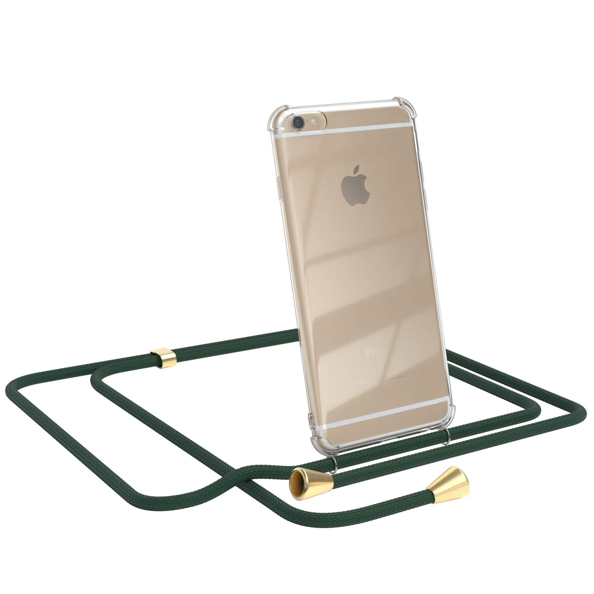 EAZY CASE 6 mit Clips Umhängetasche, Clear / / Cover Gold Apple, 6S, iPhone Umhängeband, Grün
