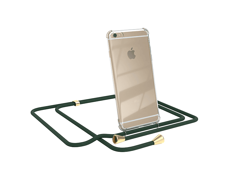 Clips Umhängetasche, CASE Grün mit / Clear Cover iPhone 6S, Gold Apple, EAZY Umhängeband, / 6