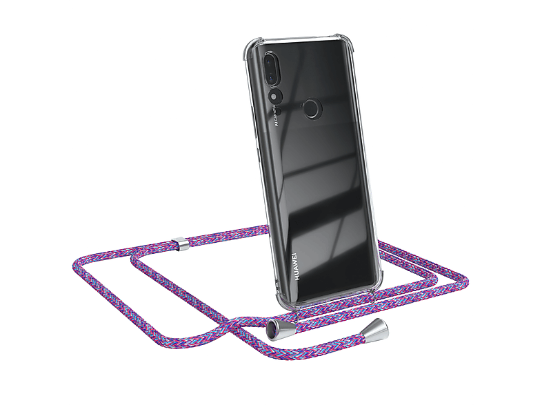 EAZY CASE Clear Cover mit Umhängeband, Umhängetasche, Huawei, P Smart Z / Y9 Prime (2019), Lila / Clips Silber