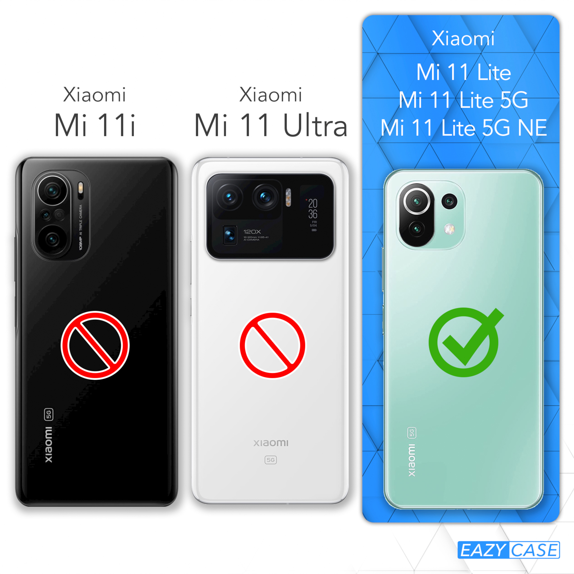 Vergleich von drei Telefonen. Xiaomi Mi 11i kompatibel, Mi 11 Ultra und Lite nicht.