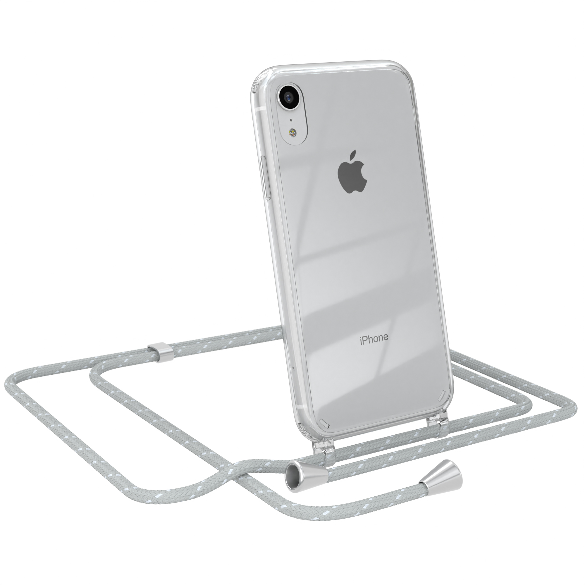 CASE Cover Umhängetasche, Hellgrau Apple, EAZY Weiß mit iPhone Umhängeband, XR, Clear