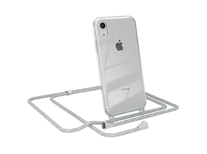 EAZY CASE Clear Cover mit Umhängeband, Umhängetasche, Apple, iPhone XR, Hellgrau Weiß