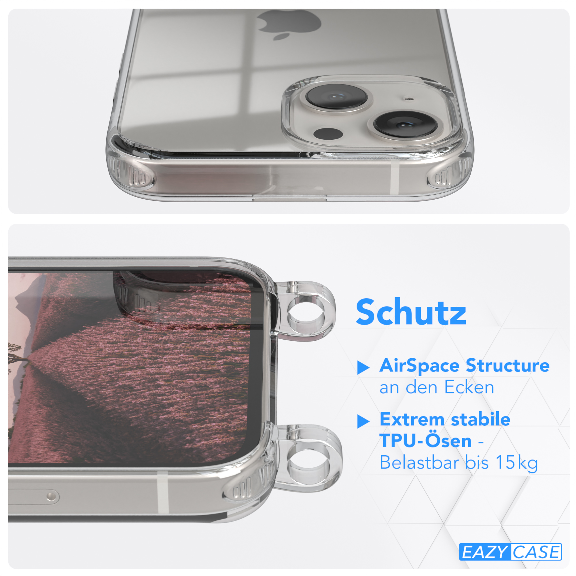 EAZY CASE Clear Cover mit Umhängetasche, Altrosa Apple, Uni 13 Mini, iPhone Umhängeband