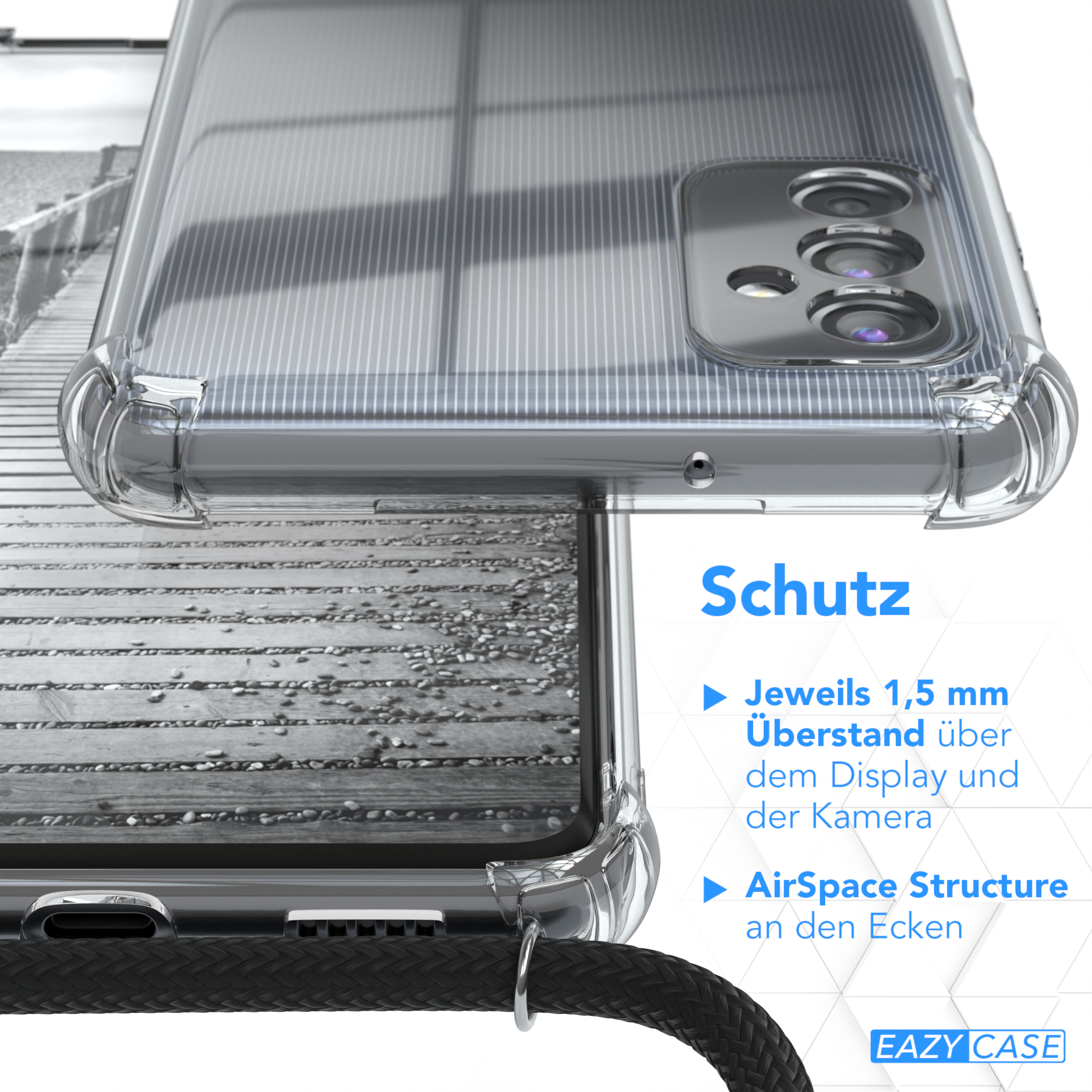 EAZY Clear CASE Rosé / Cover 5G, Clips Samsung, Umhängetasche, M52 Umhängeband, mit Galaxy Schwarz