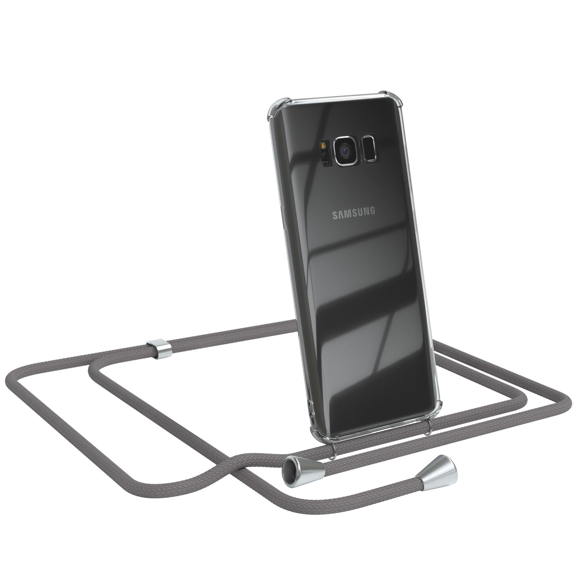 S8, Silber Samsung, Clips / Umhängeband, Umhängetasche, Galaxy Clear Cover Grau EAZY CASE mit