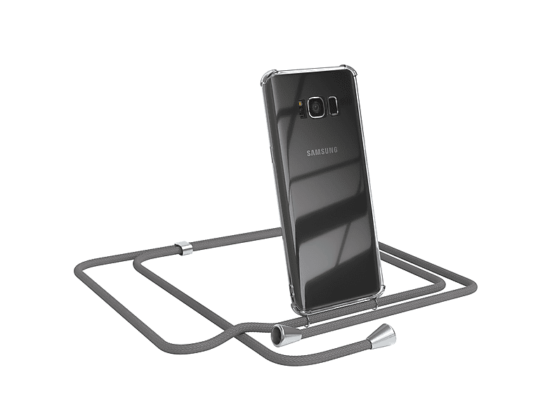EAZY CASE Clear Cover mit Umhängeband, Umhängetasche, Samsung, Galaxy S8, Grau / Clips Silber