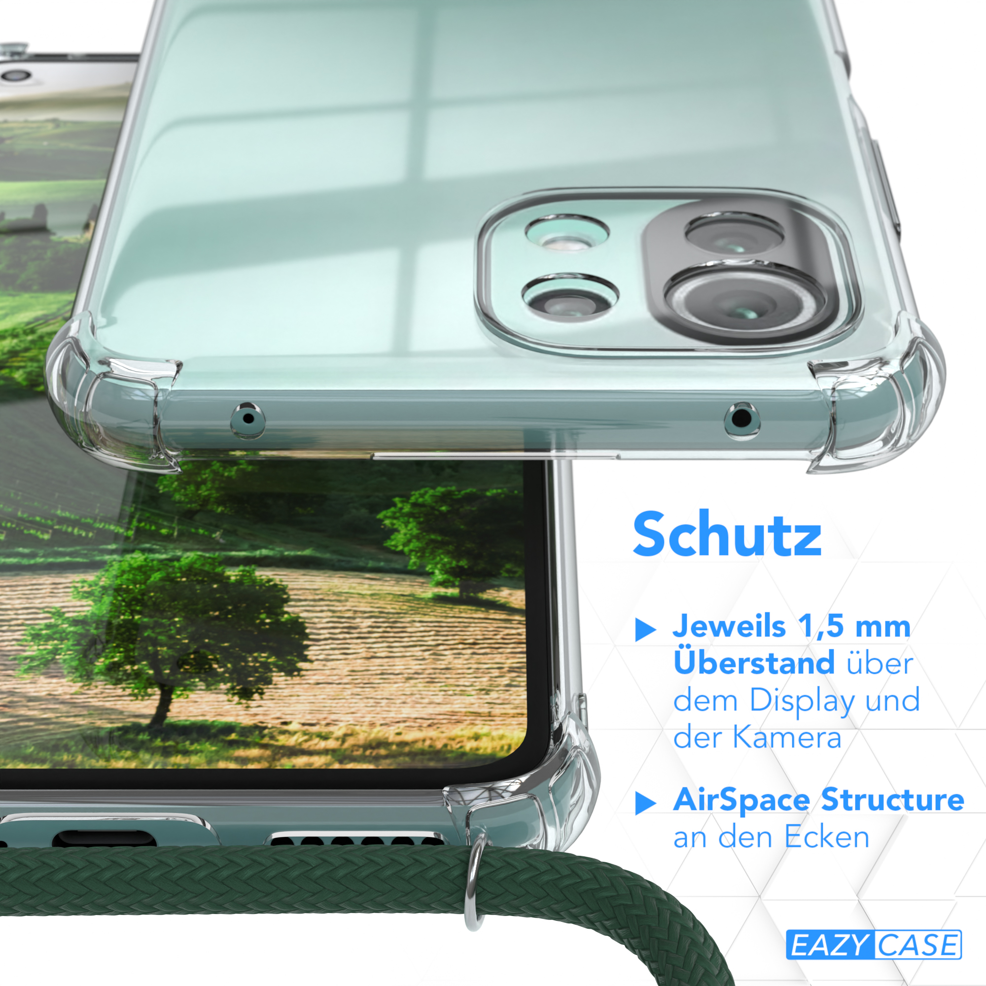 Nahaufnahme einer Handyhülle, Hervorhebung von Designdetails und Schutzfunktionen.