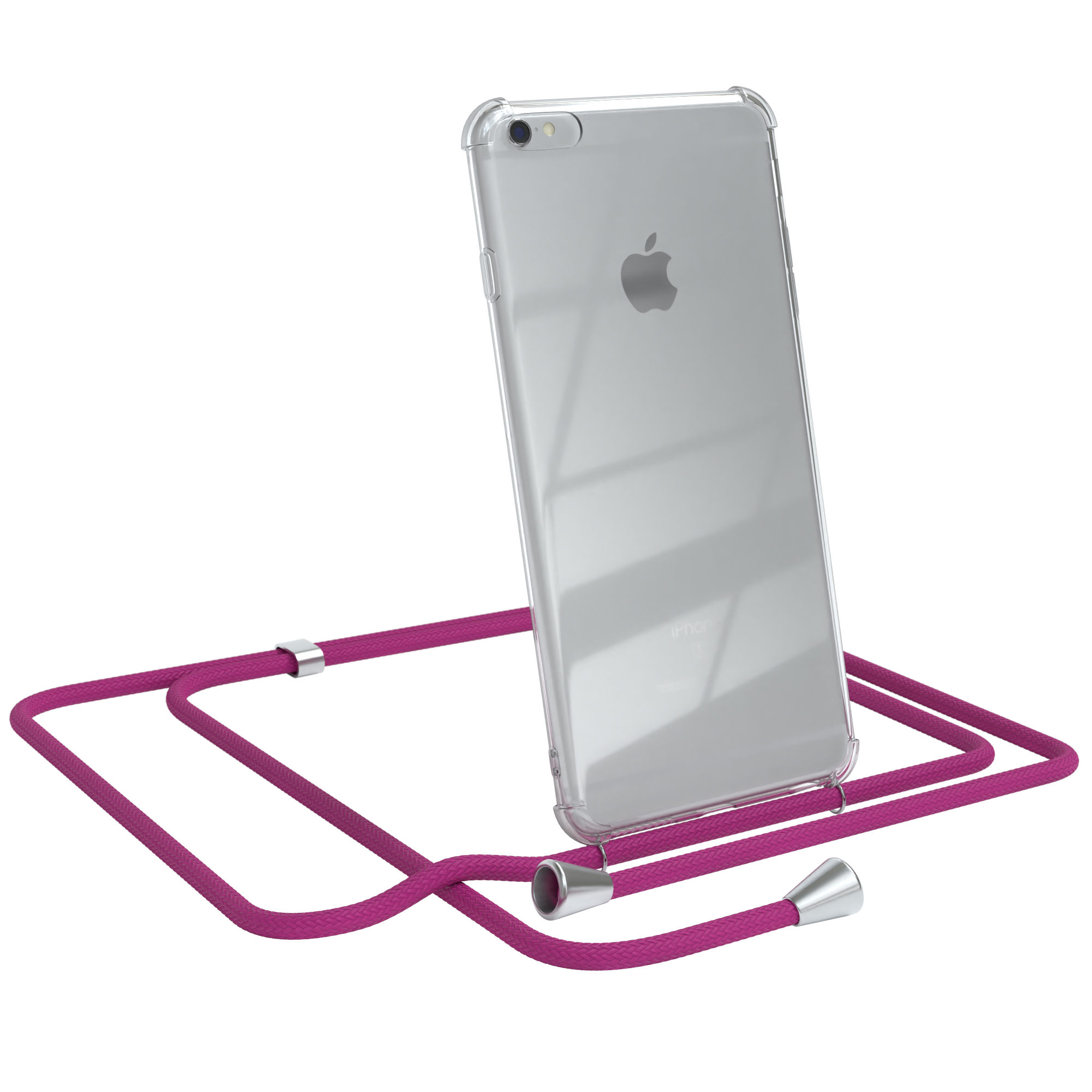 / Umhängeband, Clear Apple, Plus iPhone EAZY / 6S Plus, mit Silber Cover Clips 6 Umhängetasche, CASE Pink