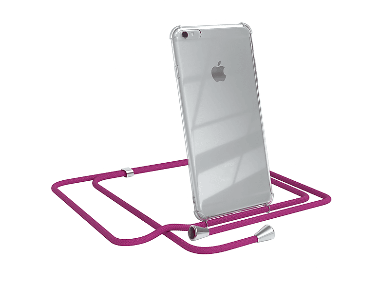 EAZY CASE Clear Cover mit Umhängeband, Umhängetasche, Apple, iPhone 6 Plus / 6S Plus, Pink / Clips Silber
