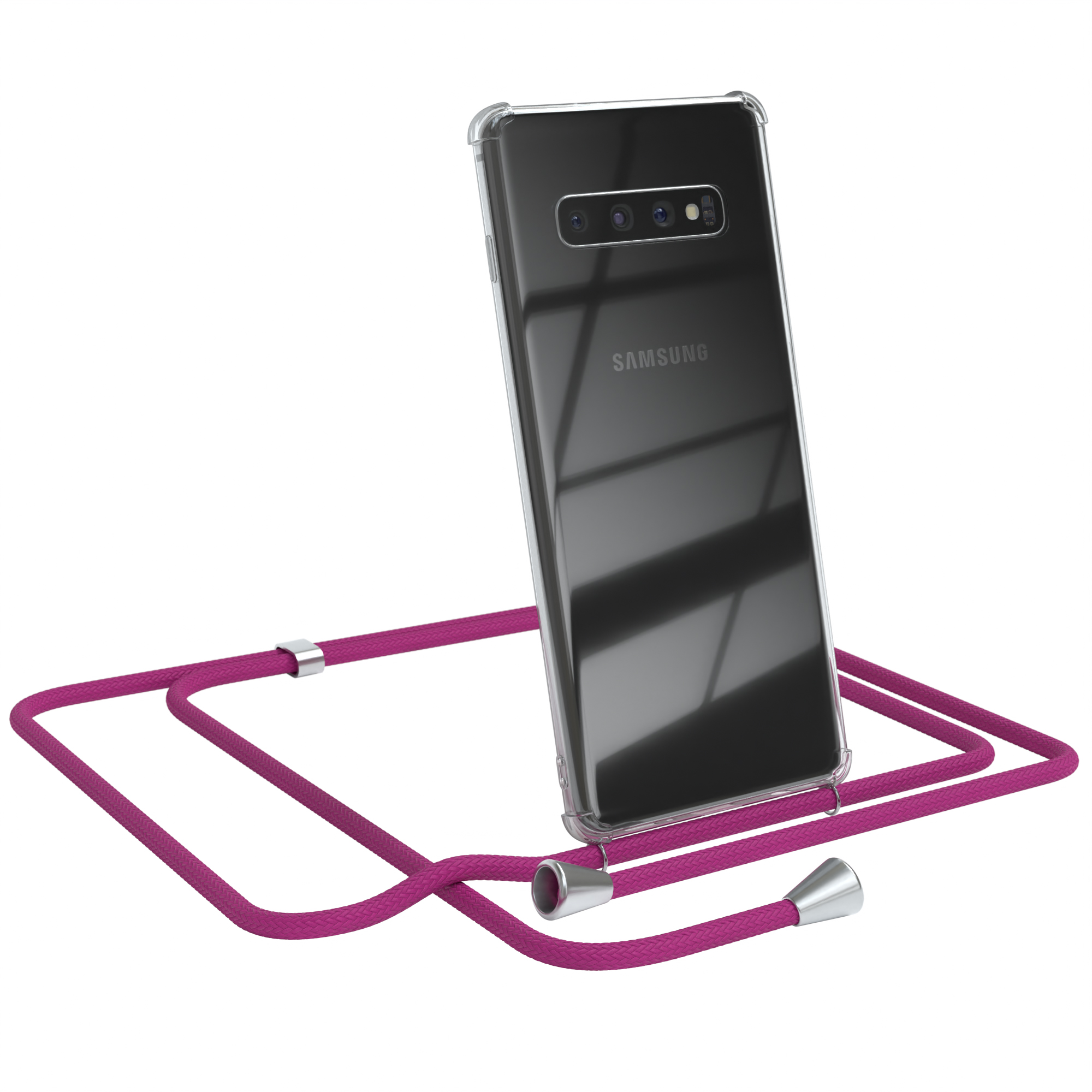 EAZY CASE Umhängeband, Plus, Clips / Umhängetasche, Pink Samsung, Cover Galaxy mit Silber S10 Clear