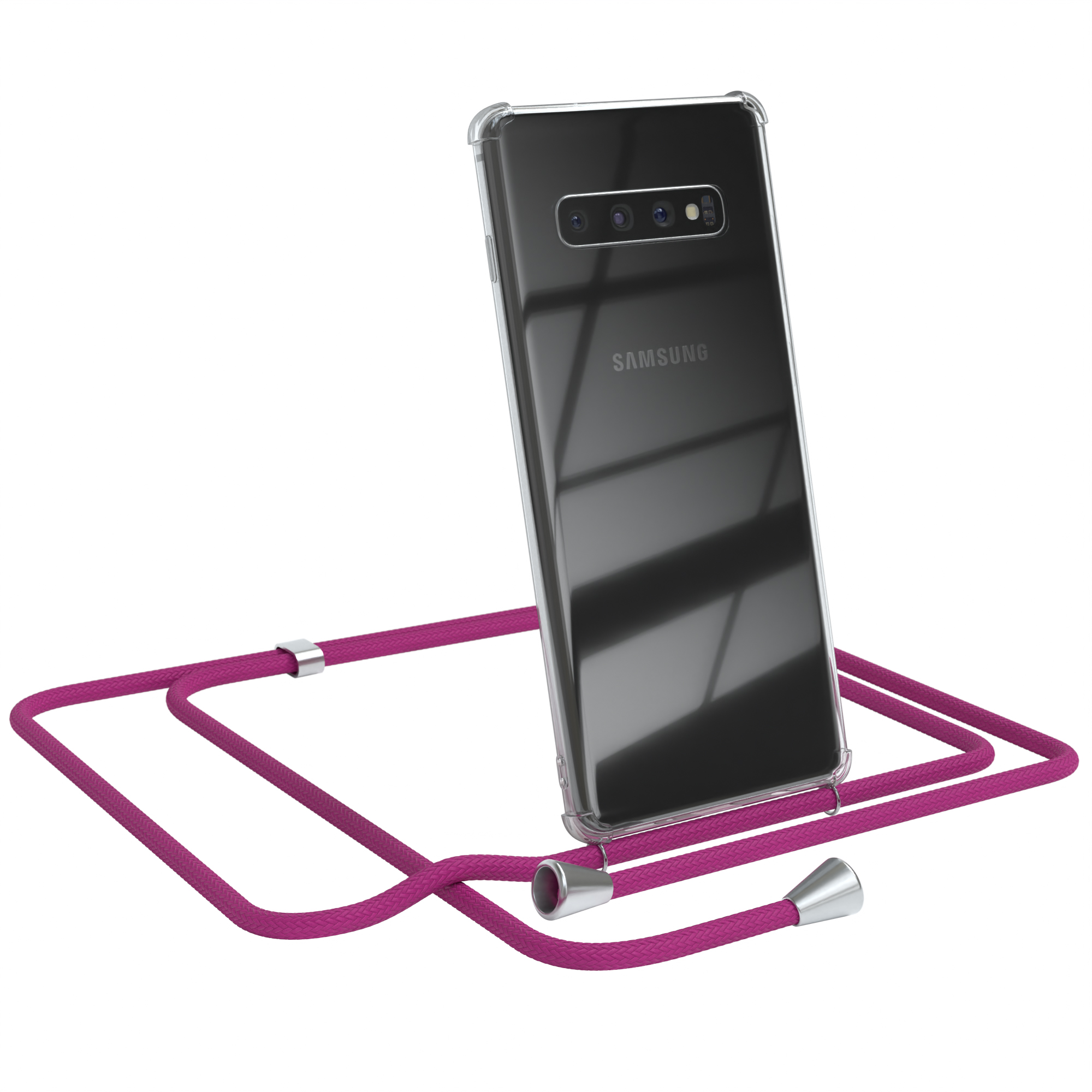 Galaxy Plus, Umhängeband, S10 Clips mit / Clear EAZY Pink Samsung, Umhängetasche, CASE Silber Cover