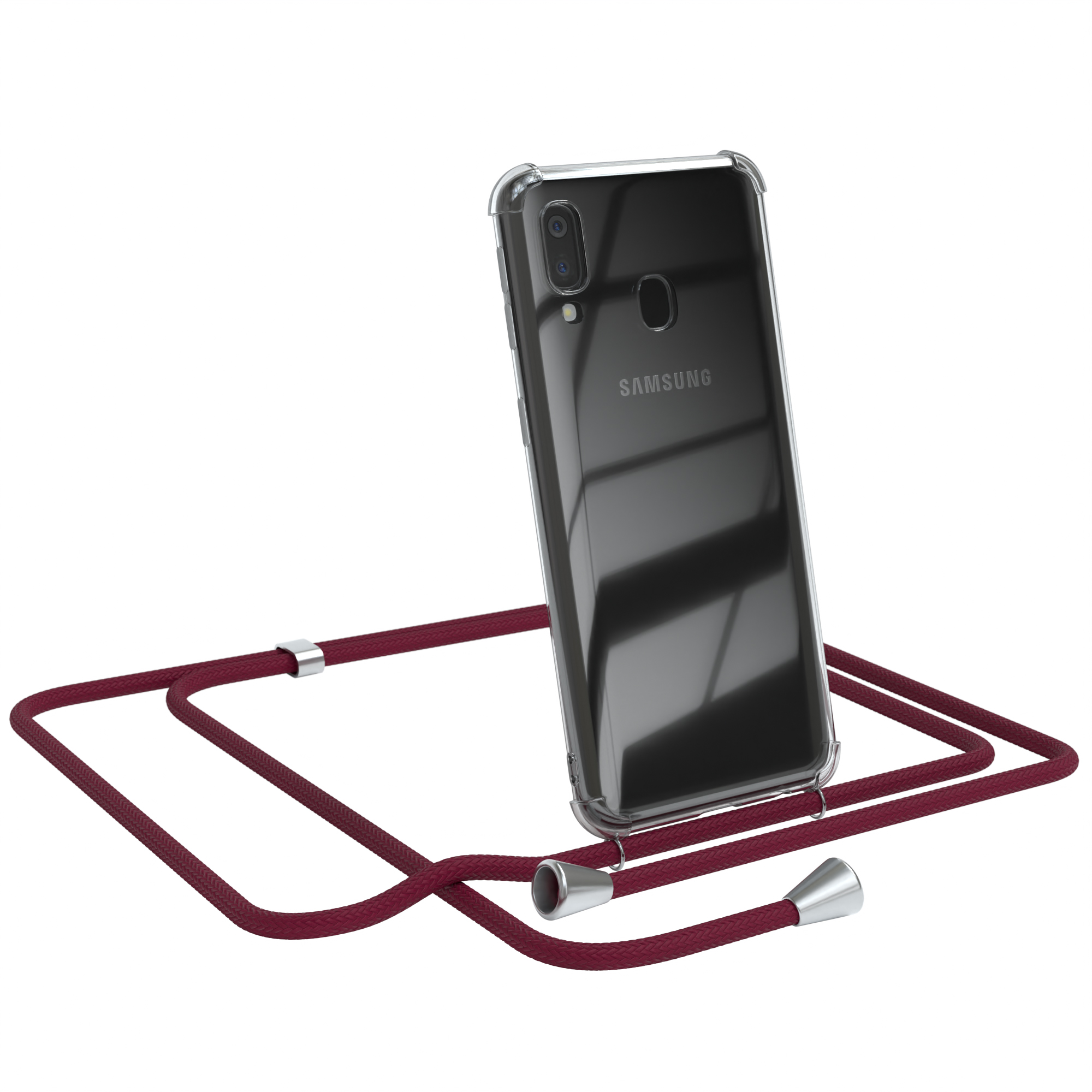 Clear Clips Samsung, Umhängetasche, CASE Silber A40, Umhängeband, Rot mit / Bordeaux Galaxy Cover EAZY