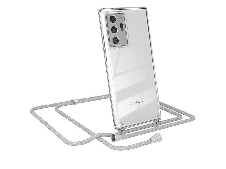 EAZY CASE Clear Cover mit Umhängeband, Umhängetasche, Samsung, Galaxy Note 20 Ultra / Note 20 Ultra 5G, Hellgrau Weiß