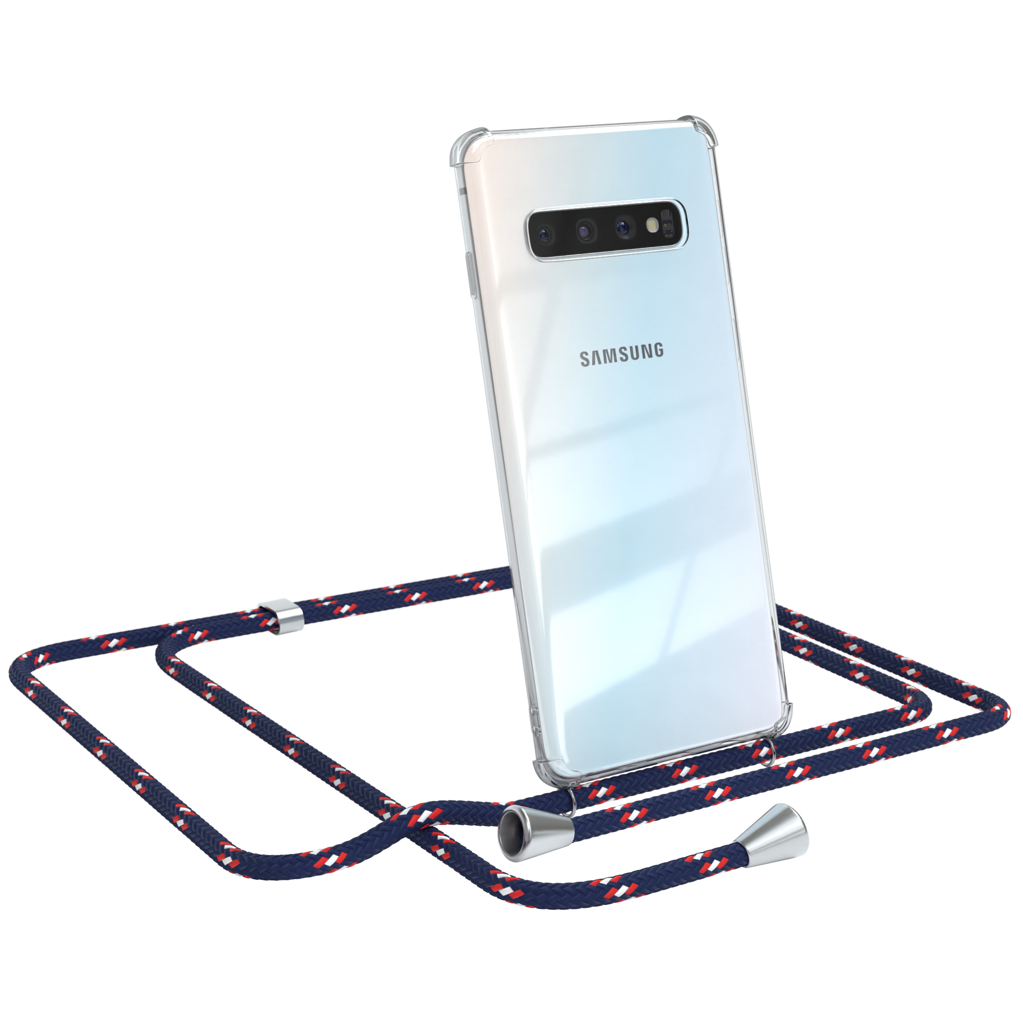 Camouflage Clips CASE Cover / Umhängeband, mit Galaxy S10, Blau Umhängetasche, Samsung, EAZY Clear Silber