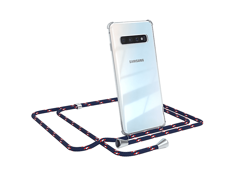 Camouflage Clips CASE Cover / Umhängeband, mit Galaxy S10, Blau Umhängetasche, Samsung, EAZY Clear Silber