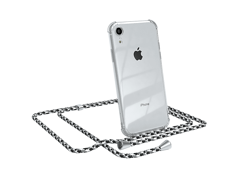 Apple, Clips iPhone Schwarz mit / CASE Umhängetasche, EAZY Camouflage Umhängeband, Cover Silber Clear XR,