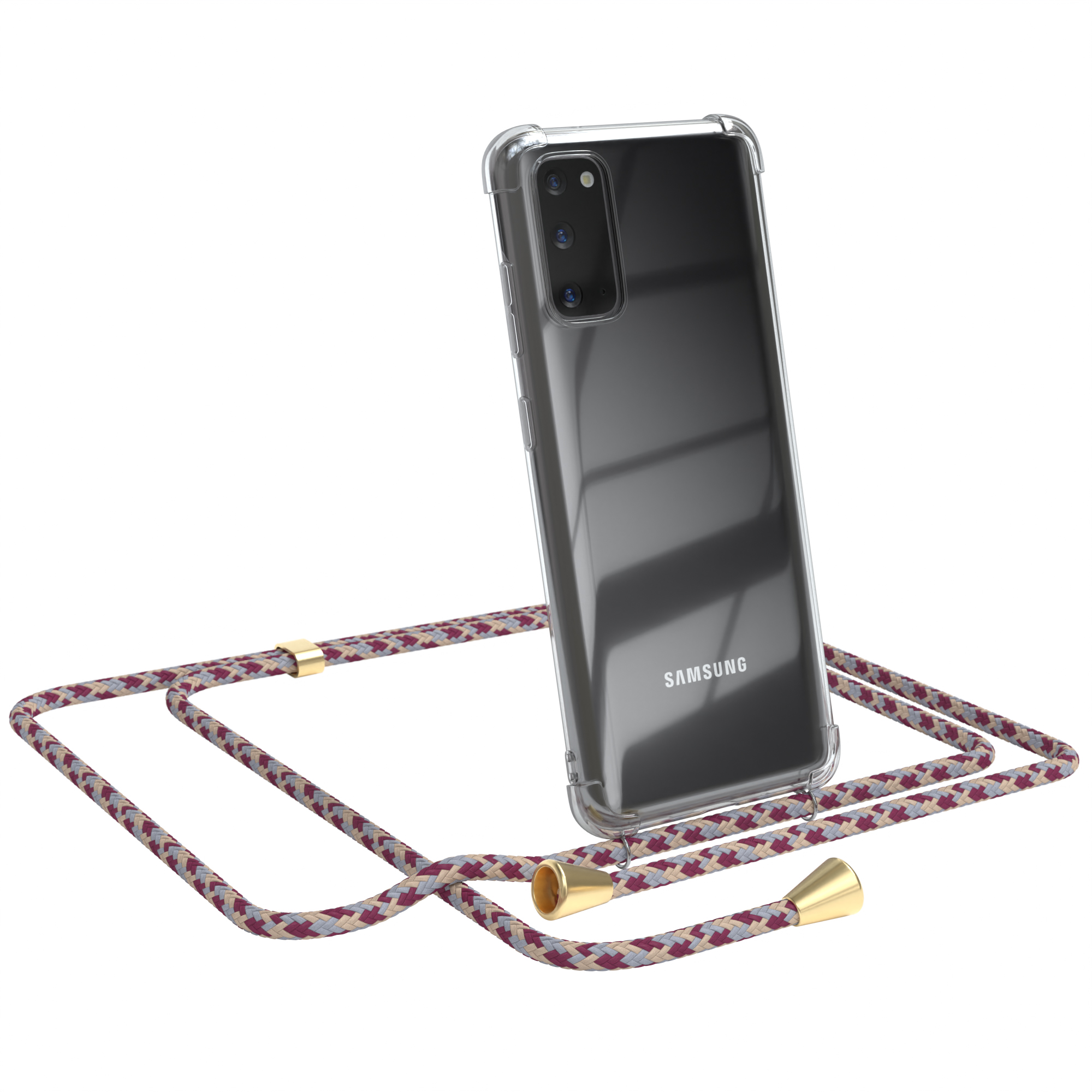 EAZY CASE Clear Samsung, Beige Galaxy Camouflage / Umhängeband, S20, Cover Gold mit Clips Umhängetasche, Rot