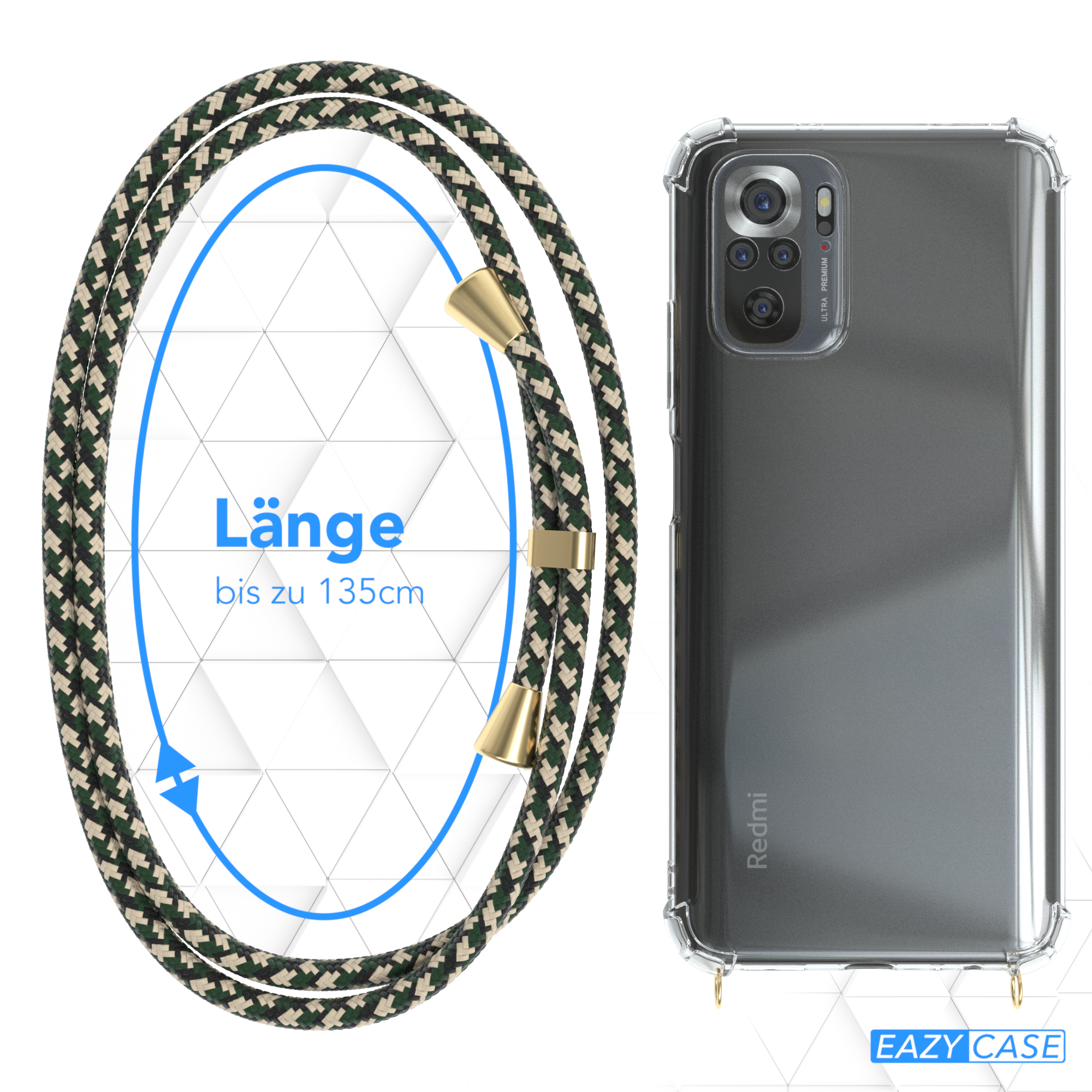 Telefon mit grün-beigem Kabel. Text: Länge bis zu 135cm. Grün-beiges Kabel.