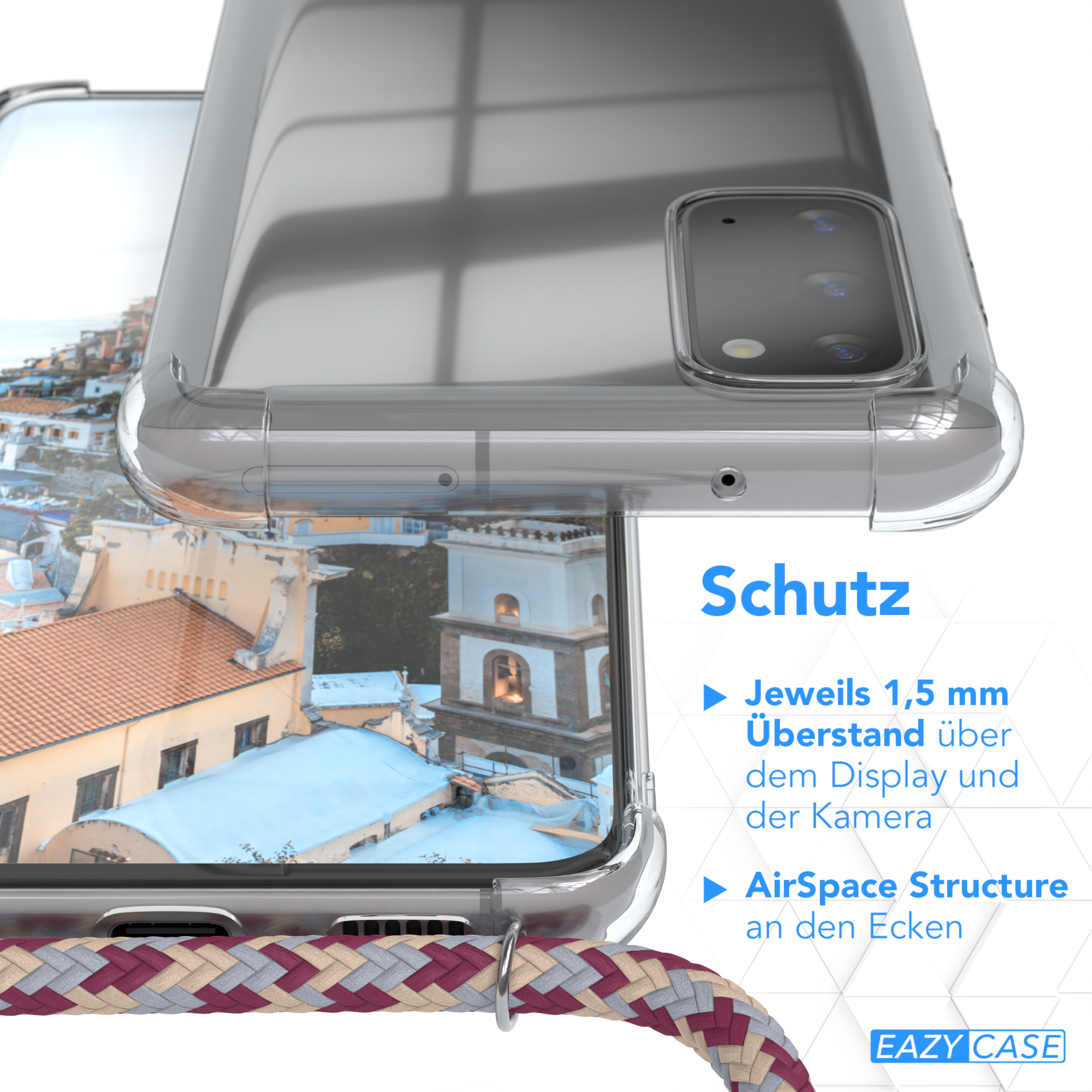 EAZY CASE Clear Samsung, Beige Galaxy Camouflage / Umhängeband, S20, Cover Gold mit Clips Umhängetasche, Rot