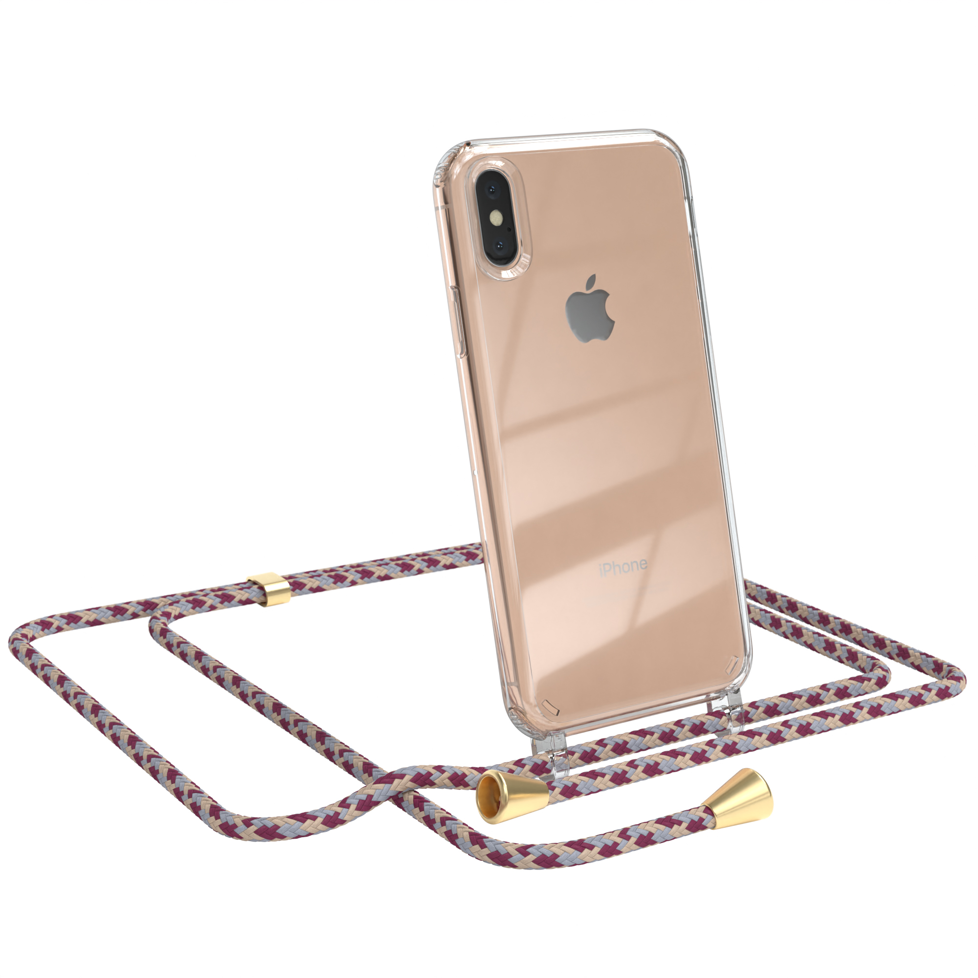 Umhängetasche, / Apple, Rot iPhone / Clear CASE Cover Clips Umhängeband, Camouflage EAZY Gold Beige mit X XS,