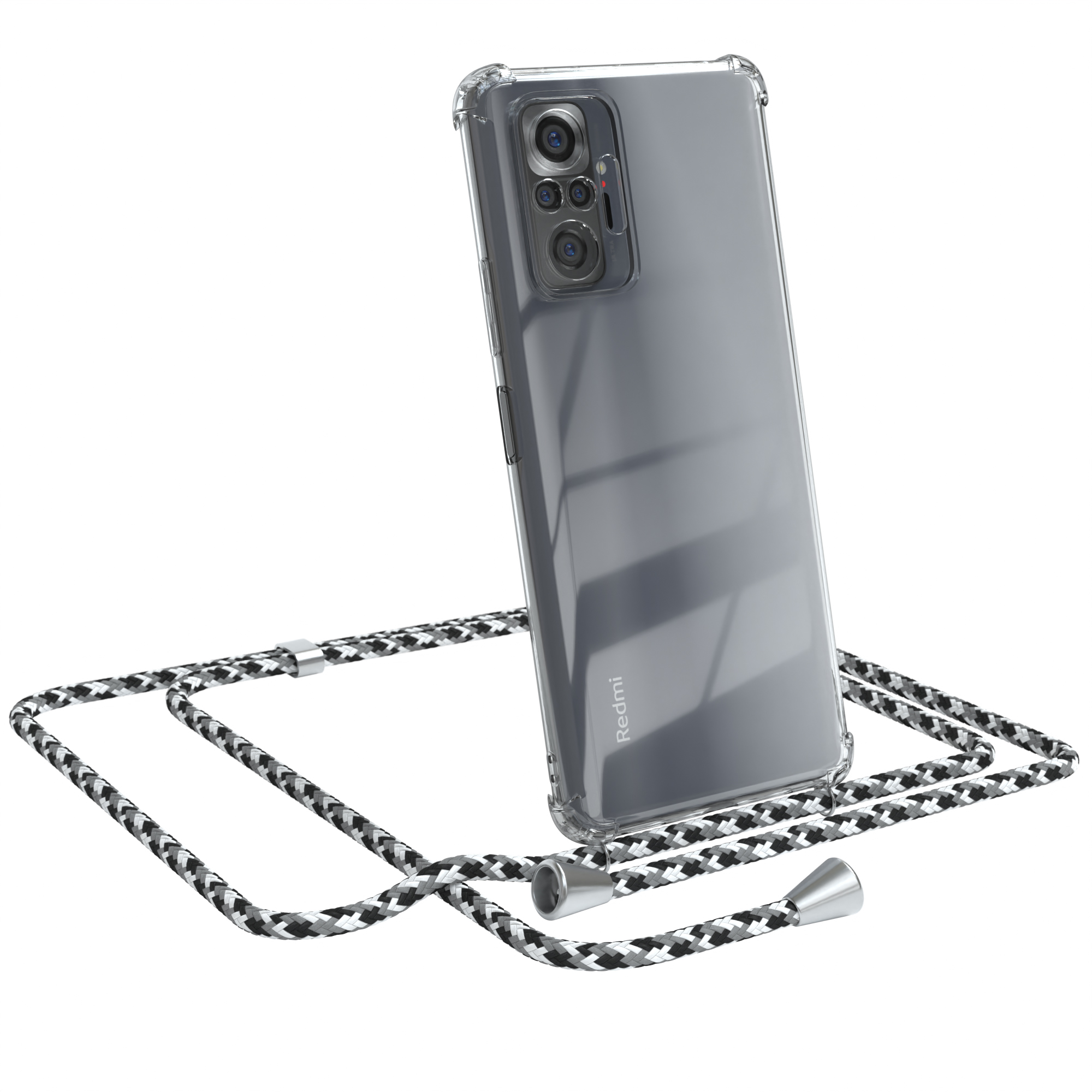 EAZY CASE Clear Cover mit Redmi Umhängetasche, Camouflage Xiaomi, Clips 10 Silber Pro, Schwarz Note Umhängeband, 