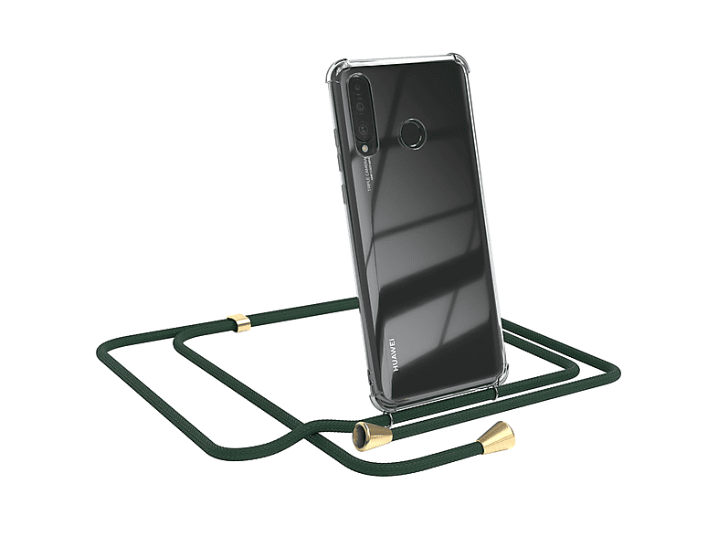 EAZY CASE Clear Cover mit Umhängeband, Umhängetasche, Huawei, P30 Lite, Grün / Clips Gold