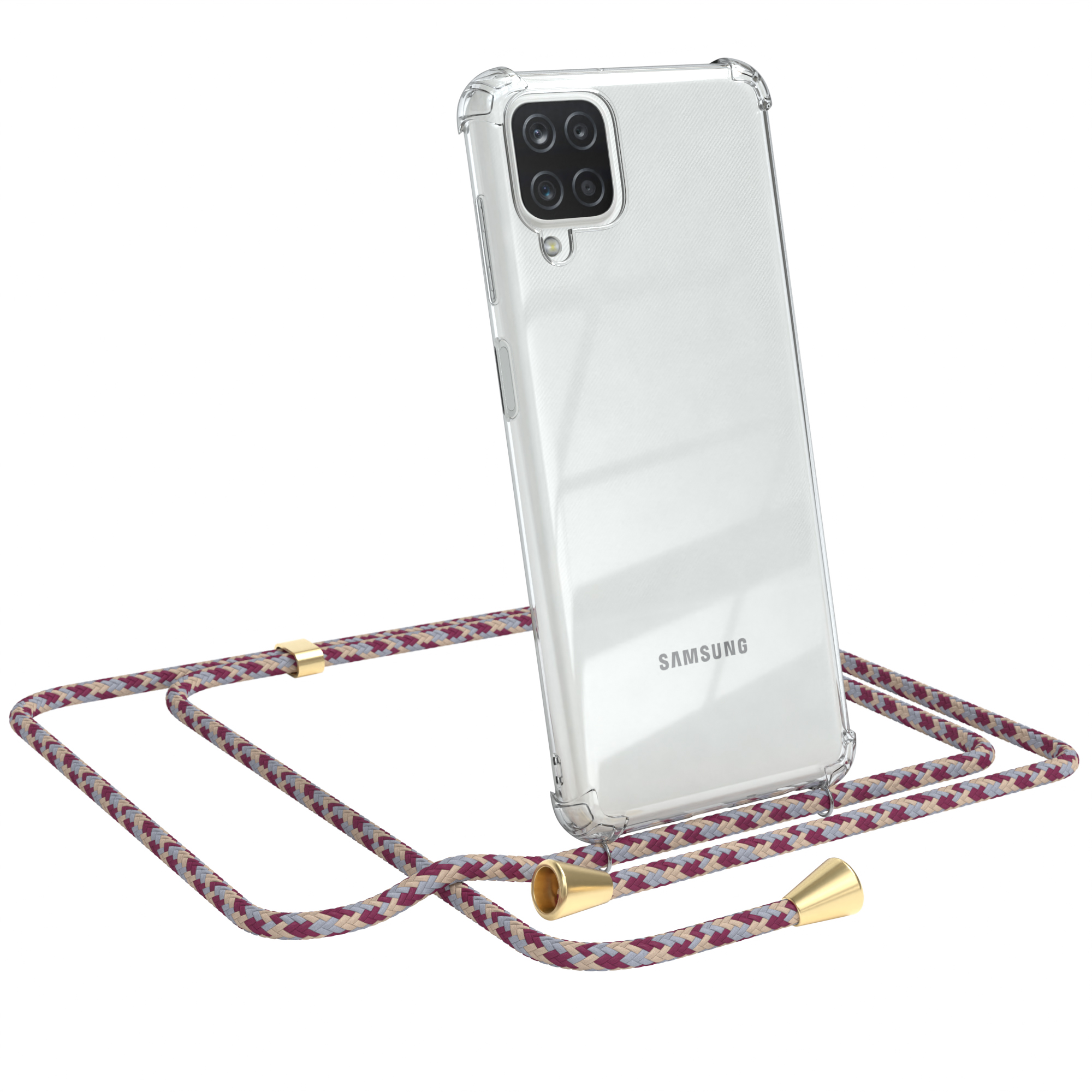 EAZY CASE Rot / Camouflage Umhängeband, Beige Clips Galaxy Gold Samsung, Cover mit Umhängetasche, A12, Clear