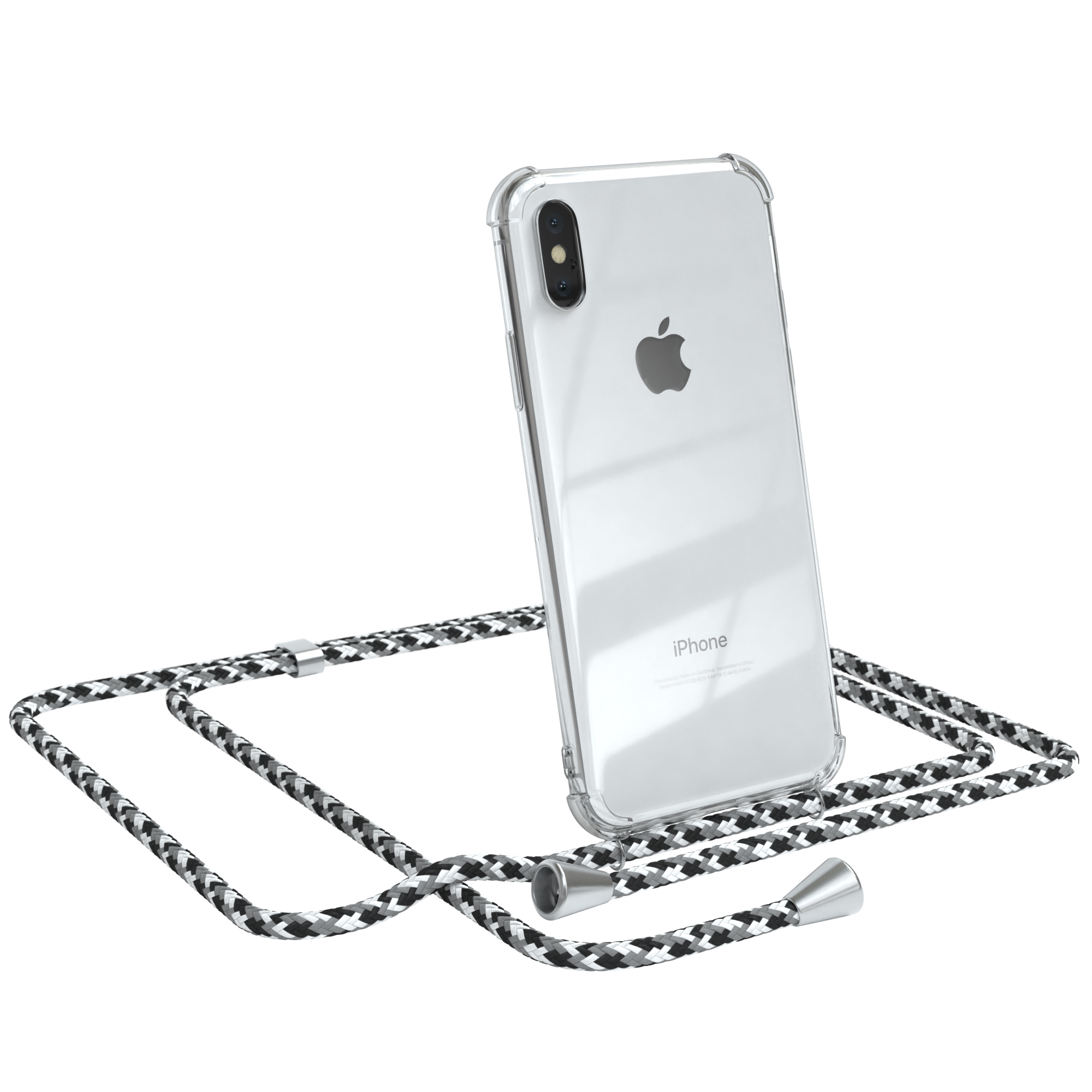 Apple, Umhängeband, Silber Clear / iPhone / mit Camouflage Cover EAZY CASE X Schwarz Umhängetasche, XS, Clips