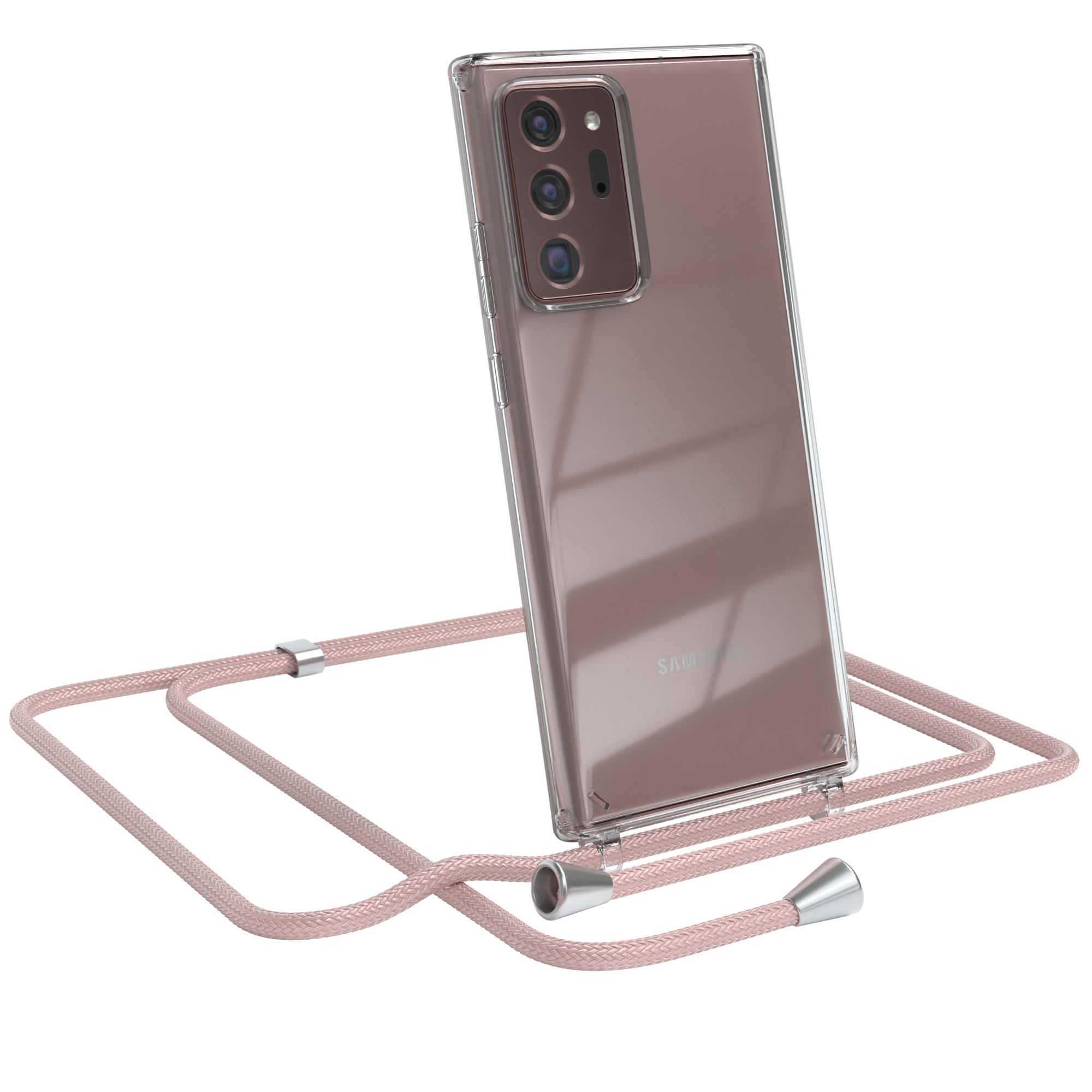 EAZY CASE Clear Cover mit Rosé Umhängeband, 20 20 / Ultra Umhängetasche, Samsung, / Silber 5G, Note Clips Galaxy Ultra Note