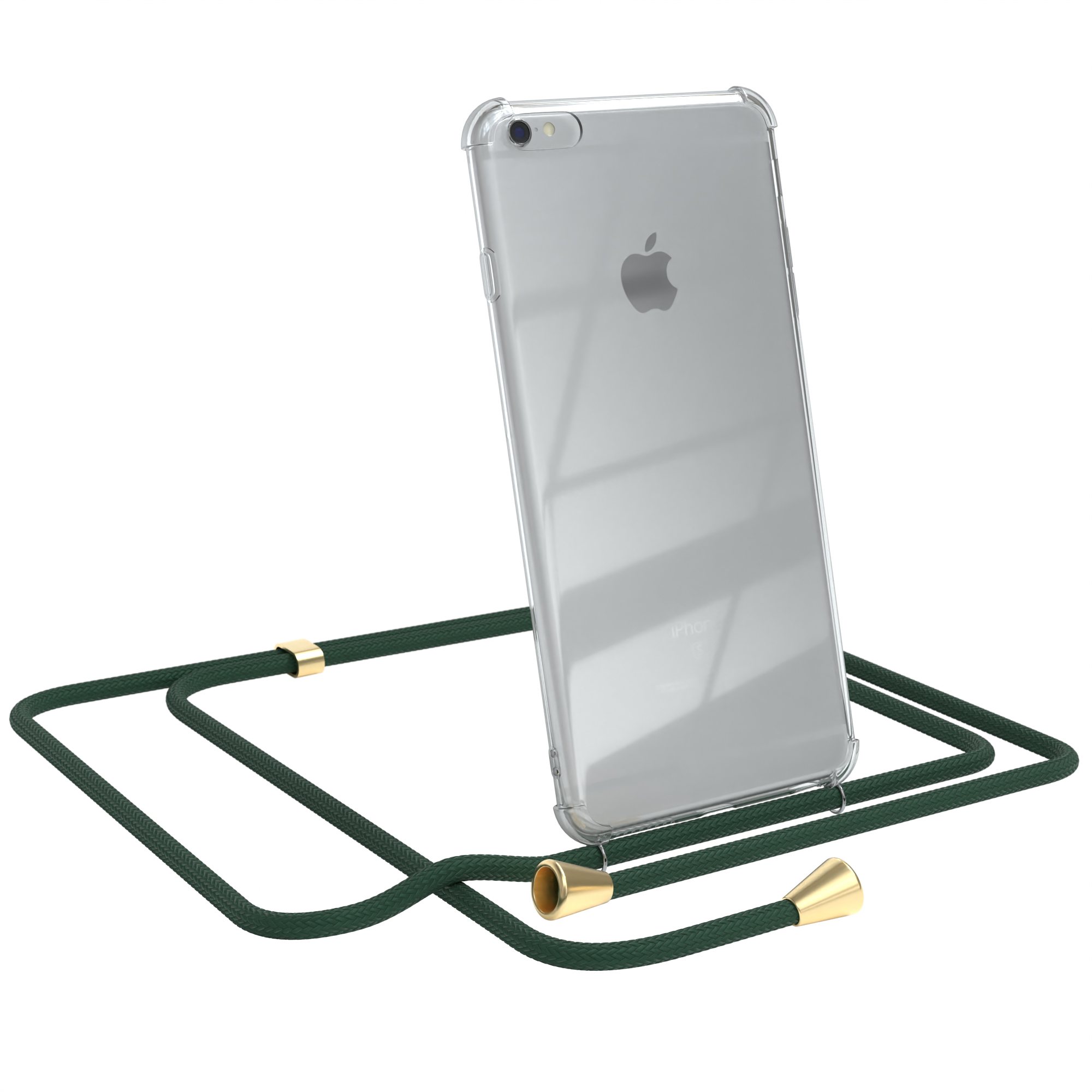 Cover mit Umhängeband, Apple, Plus, iPhone Gold / EAZY 6 Plus Clips / Grün CASE Umhängetasche, 6S Clear