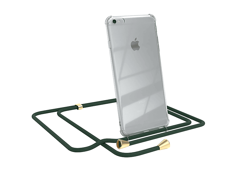 EAZY CASE Clear Cover mit Umhängeband, Umhängetasche, Apple, iPhone 6 Plus / 6S Plus, Grün / Clips Gold