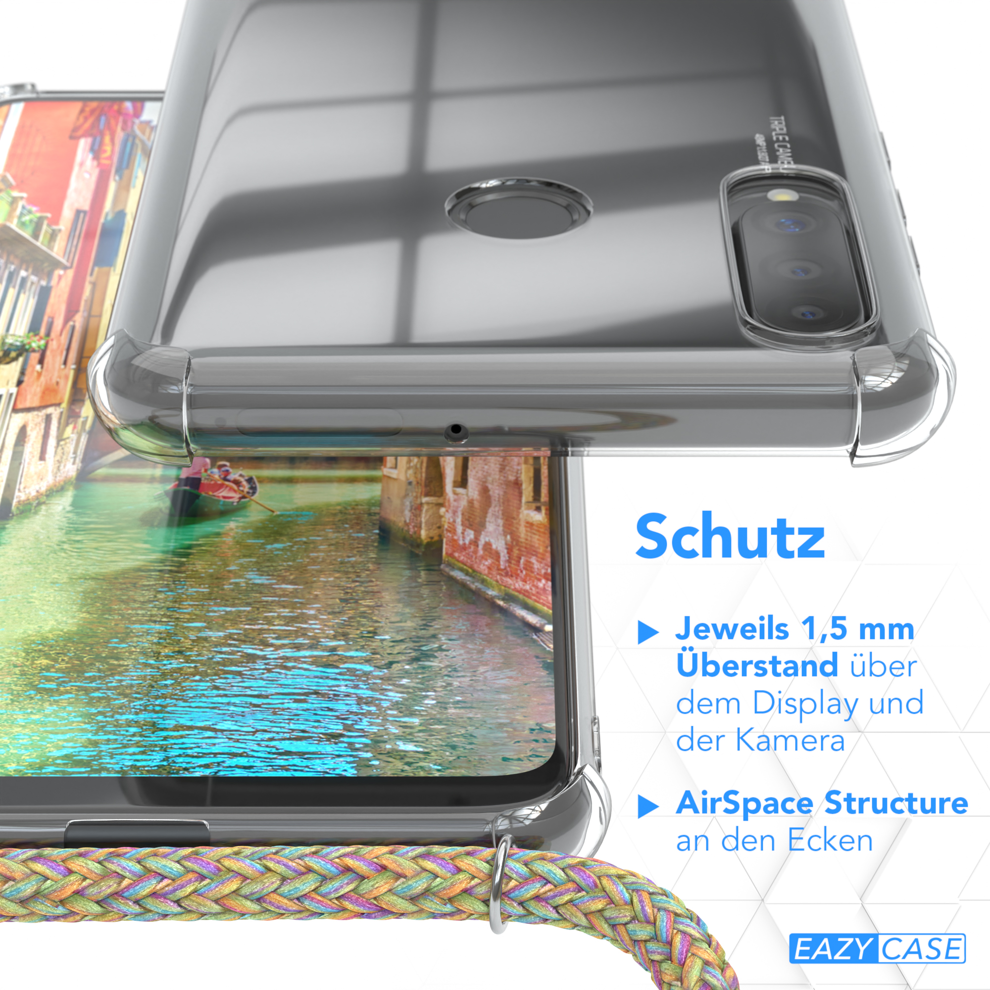 Transparente Handyhülle mit Details. Nahaufnahme zeigt Design und Schutzfunktionen.